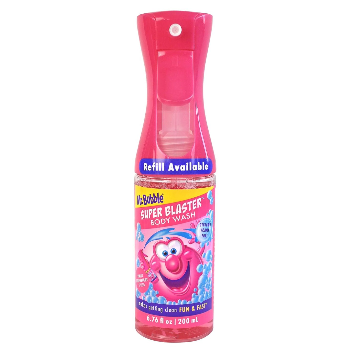 Mr. Bubble Super Blaster Body Wash, Sweet Strawberry Splash Scent, Fun Body Wash Sprayer for Kids Shower and Bath, 6.76 fl oz