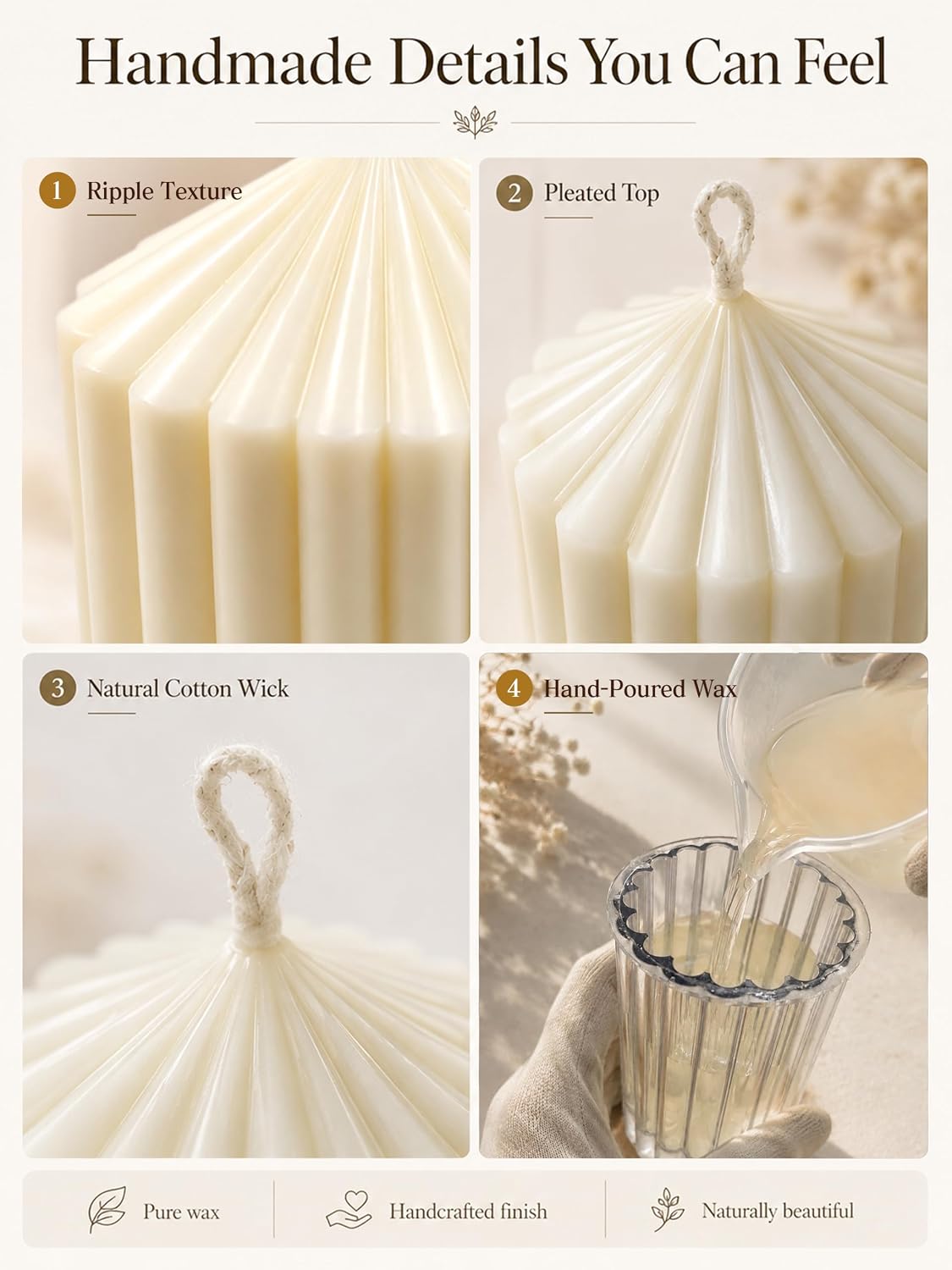 White Ribbed Pillar Candle, Decorative Home Gift, 8 Inch