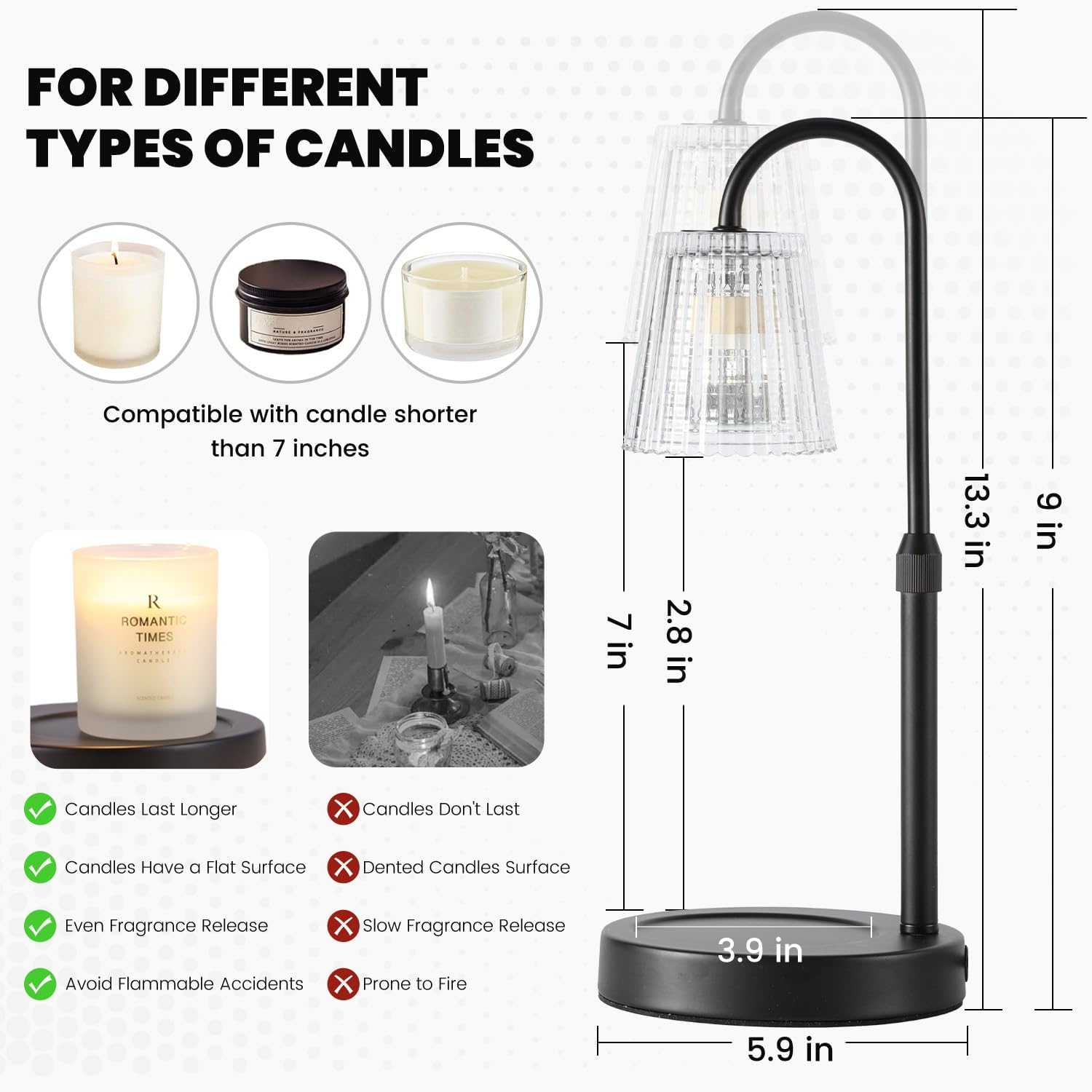 Candle Warmer Lamp,with Timer & Dimmer(3Bulbs),Candle Lamp Warmer Height Adjustable,Gifts for New Home,House Warming Gift,Birthday Gifts for Women/Daughter/Mom/Friend-Black