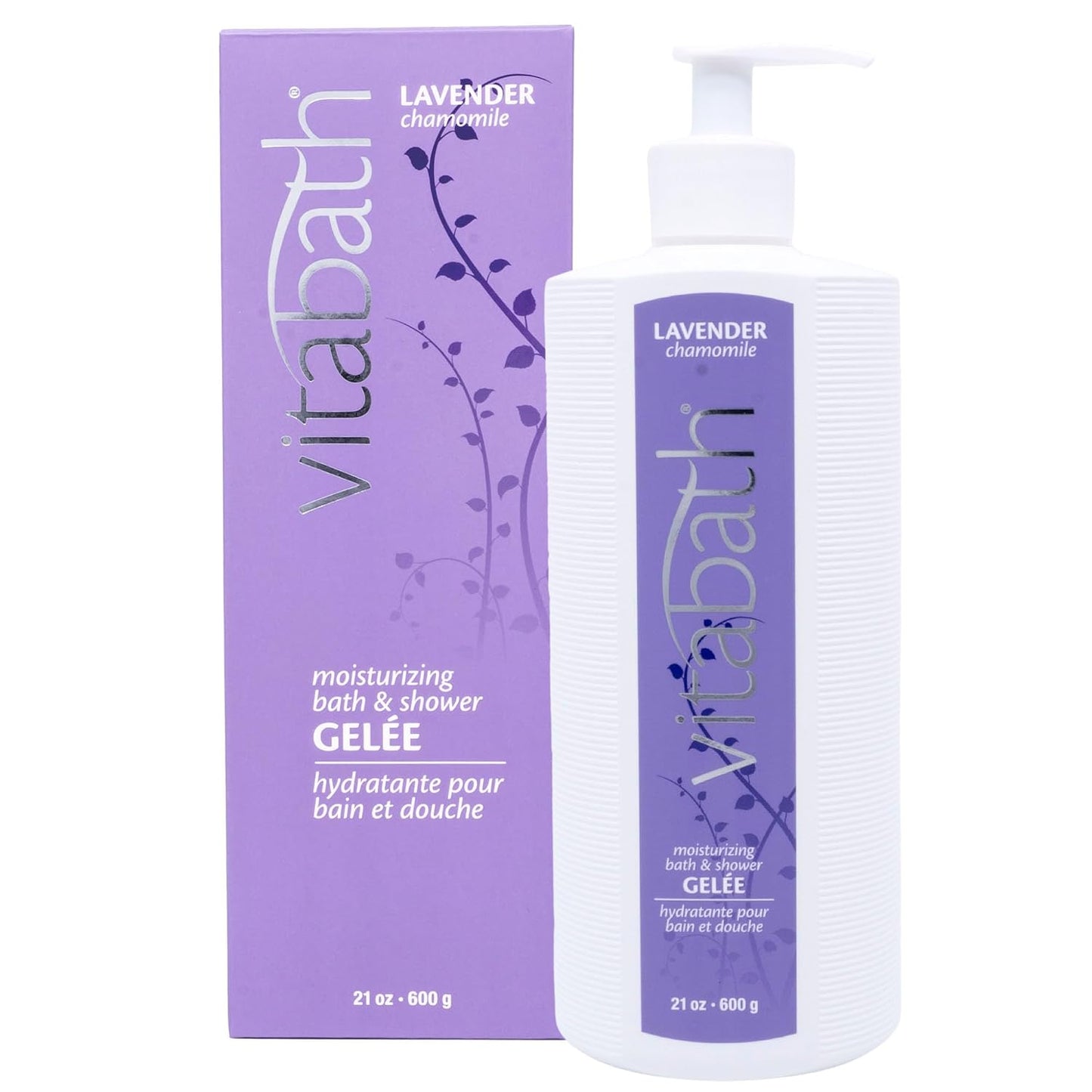 Vitabath Lavender Chamomile Moisturizing Bath & Shower Gel Wash Calming & Hydrating Botanical Skin-Softening Skincare, Body Cleanser & Foaming Gelee - 21 oz