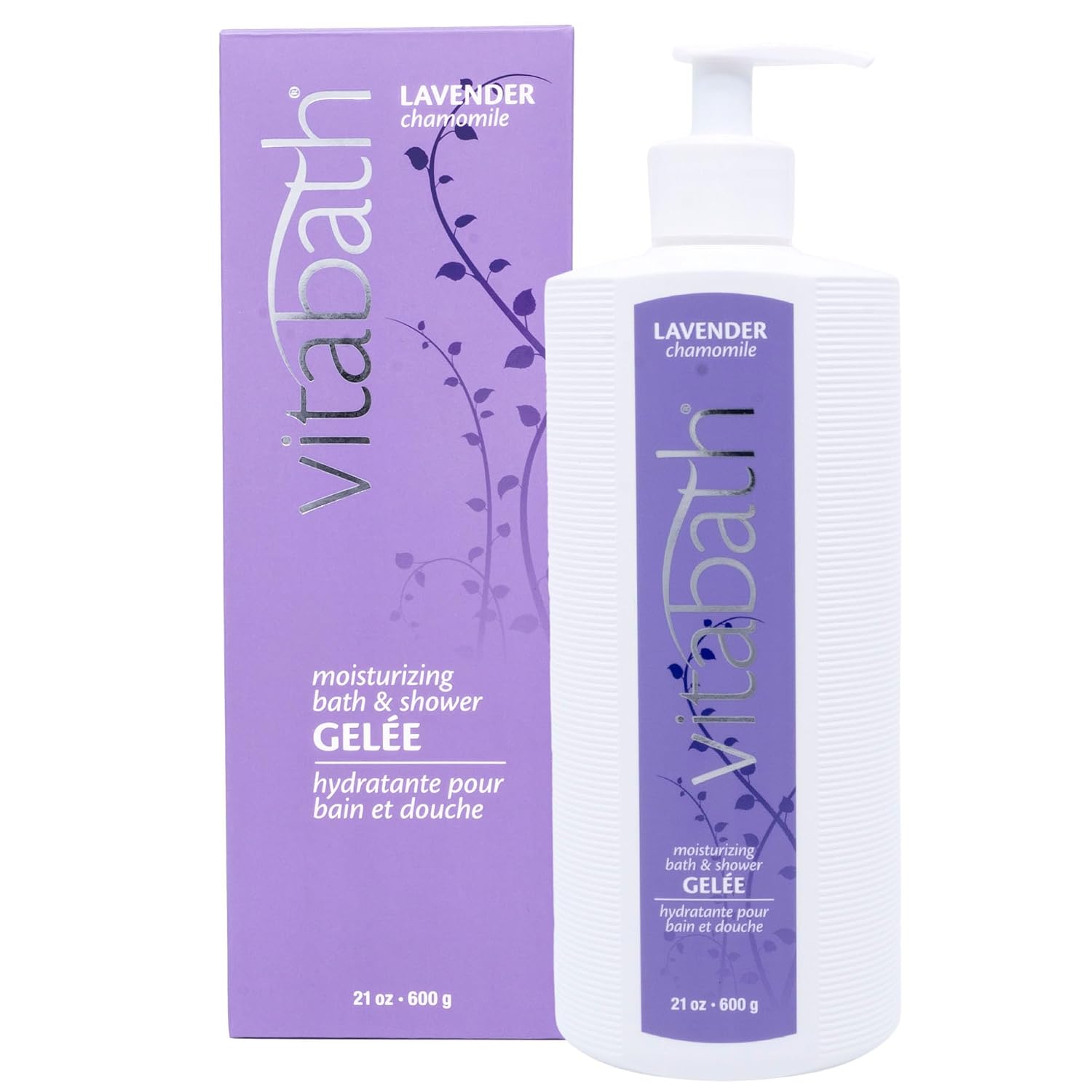Vitabath Lavender Chamomile Moisturizing Bath & Shower Gel Wash Calming & Hydrating Botanical Skin-Softening Skincare, Body Cleanser & Foaming Gelee - 21 oz