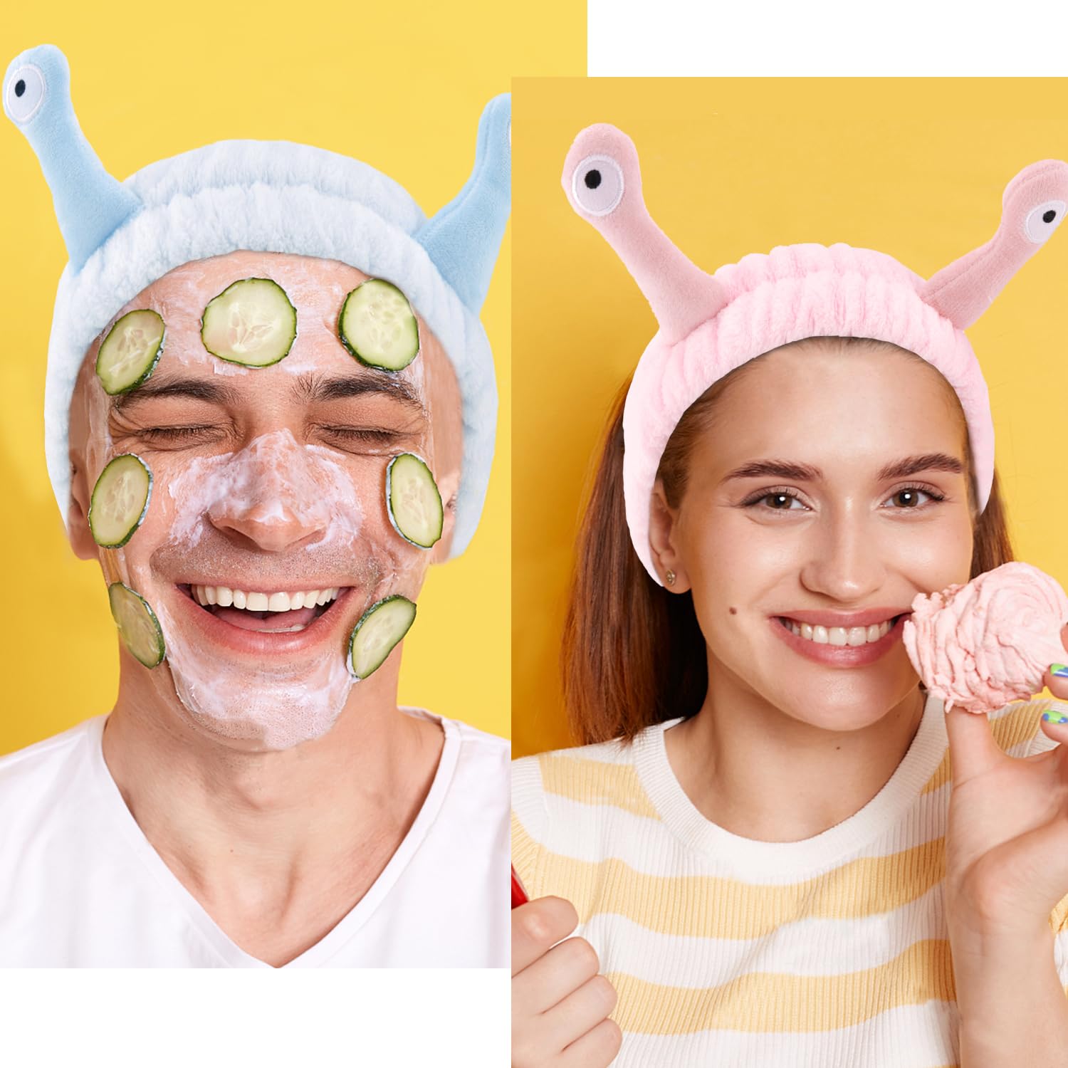 Atoden Snail Spa Headband and Wristband Set, Skincare Makeup Headband for Washing Face Cute Animal Spa Hair Bands for Women Girls Stocking Stuffers (Pink Blue Green)