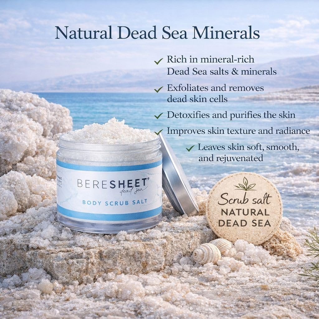 Salt Body Scrub – Natural Exfoliating & Hydrating Body Scrub with Dead Sea Minerals & Natural Oils – Deep Cleansing, Nourishing & Skin-Smoothing Scrub for All Skin Types
