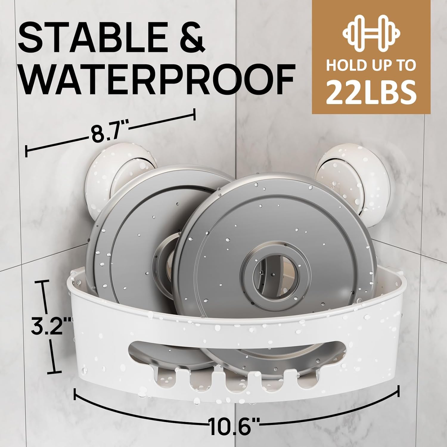 LEVERLOC Corner Shower Caddy Suction Cup, shower shelves suction cup, 2 Pack Basket Powerful Bathroom, Waterproof & Oil-proof Organizer for Kitchen, No-Drilling Removable
