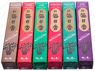 Morning Star Sandlewood Scent Japanese Incense Sticks, 6 Box of 50 Sticks (Sage, Sandalwood, Cedarwood, Musk, Frankincense and Myrrh)