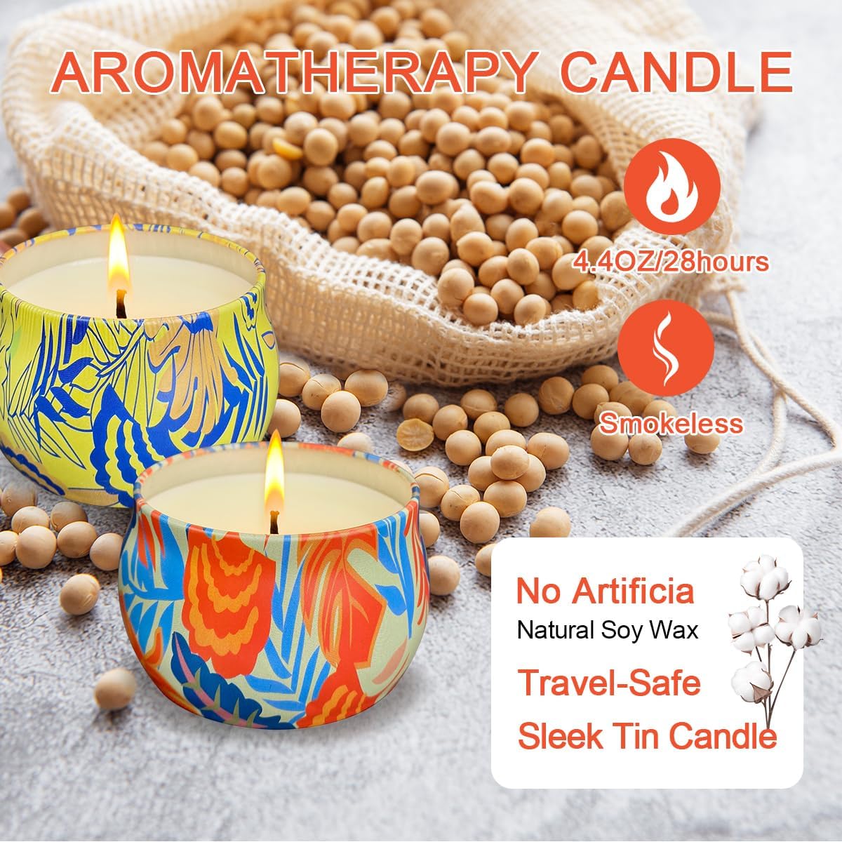 2 Pack Soy Candles Gift Set, 4.4 oz Aromatherapy Candles, Lavender and Rose Scents in Portable Tin Jars - for Home, Travel, Spa, Bath, Yoga