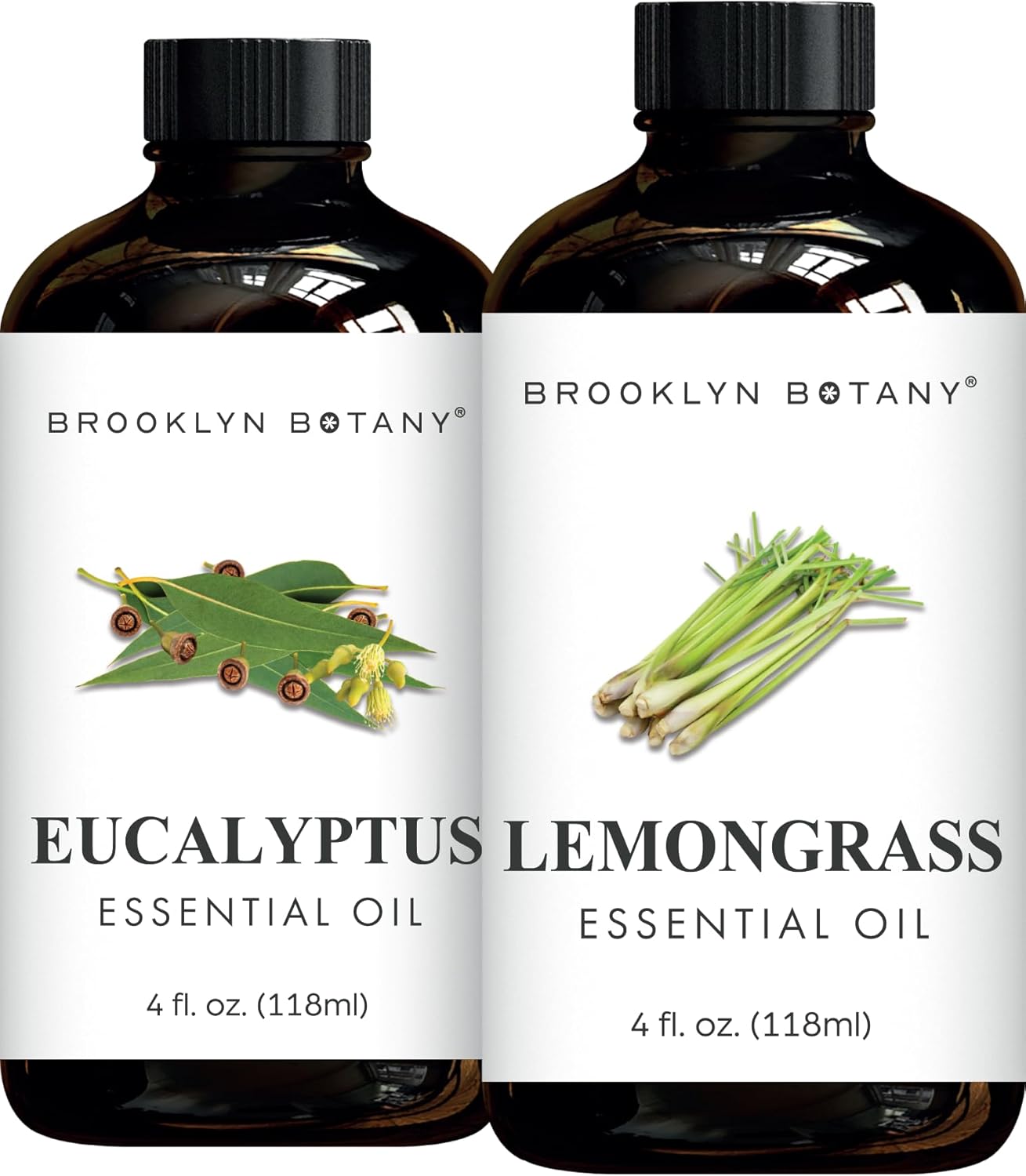 Brooklyn Botany Eucalyptus & Lemongrass Essential Oils – 4 Fl Oz (Pack of 2) – 100% Pure & Natural – Refreshing & Clarifying Aromatherapy Blend