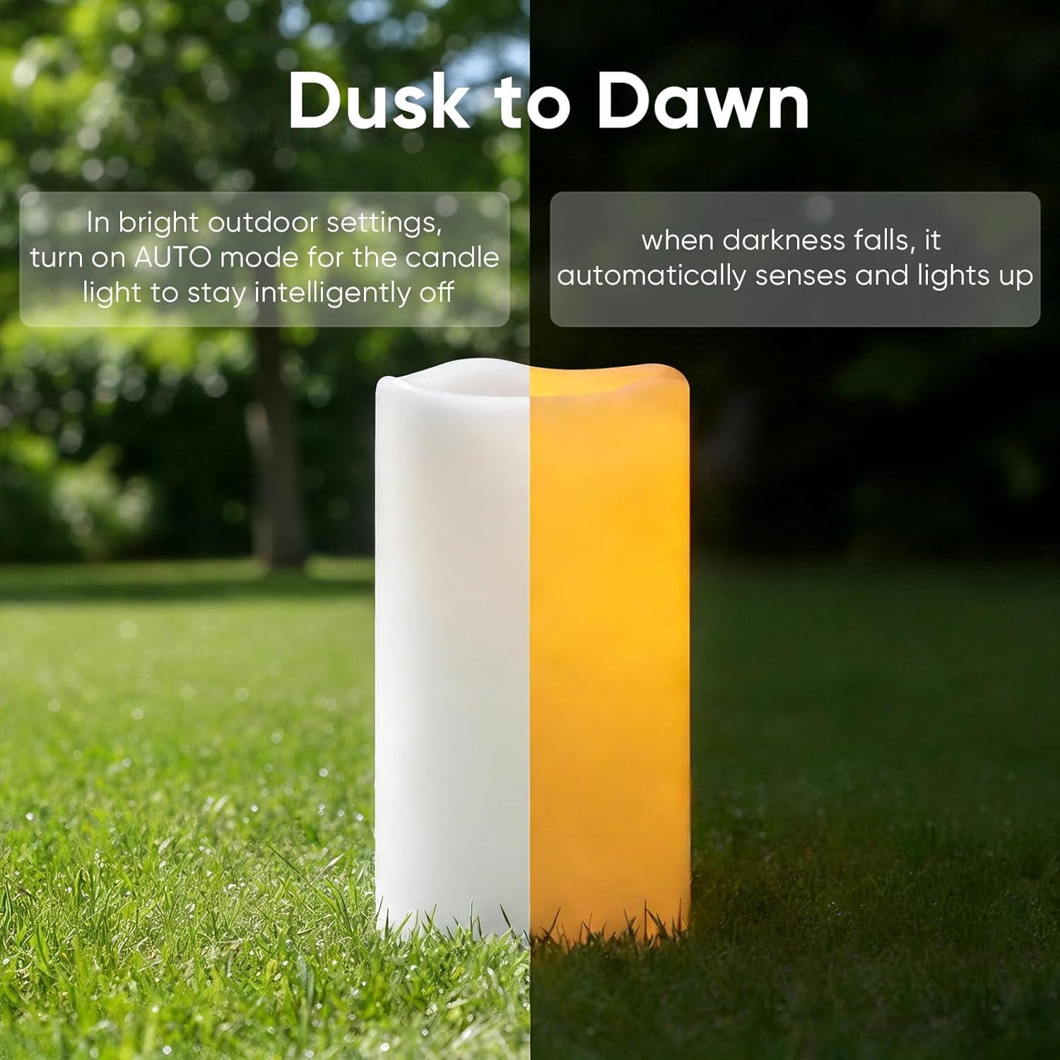 Amagic 3”x6” Flameless Candles Dusk to Dawn Sensor, Outdoor Waterproof Candles Battery Operated, Auto On/Off Flickering Fake LED Pillar Candle for Patio, Yard, Porch, Entryway, Lantern Decor, Set of 2