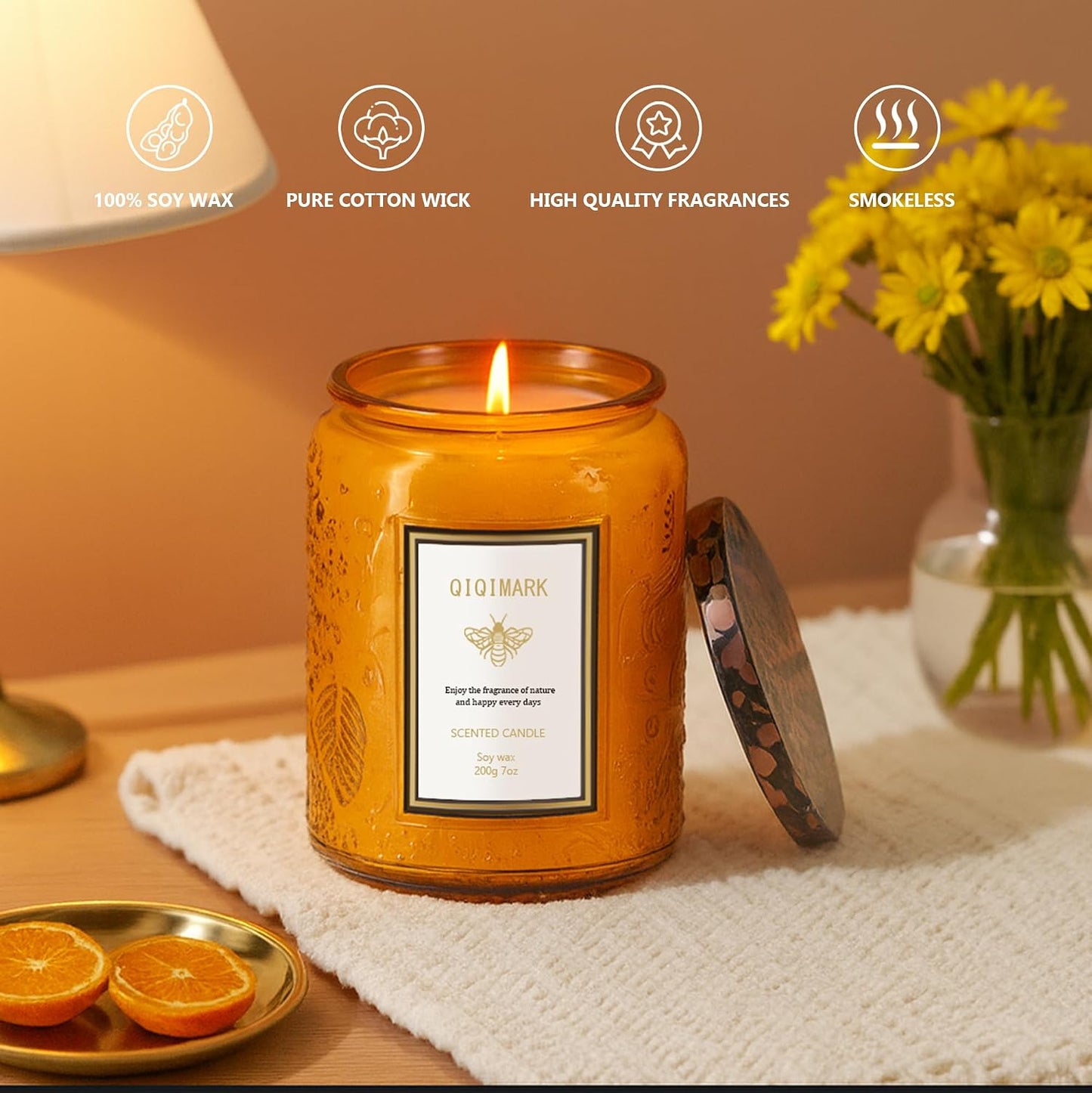 Positive Energy Candle Gift for Women, 6 Pack Yellow Jar Scented Soy Candles, Home Fragrance Set for Happiness & Relaxation, Birthday Gifts, Cozy Room Decor Candle Set