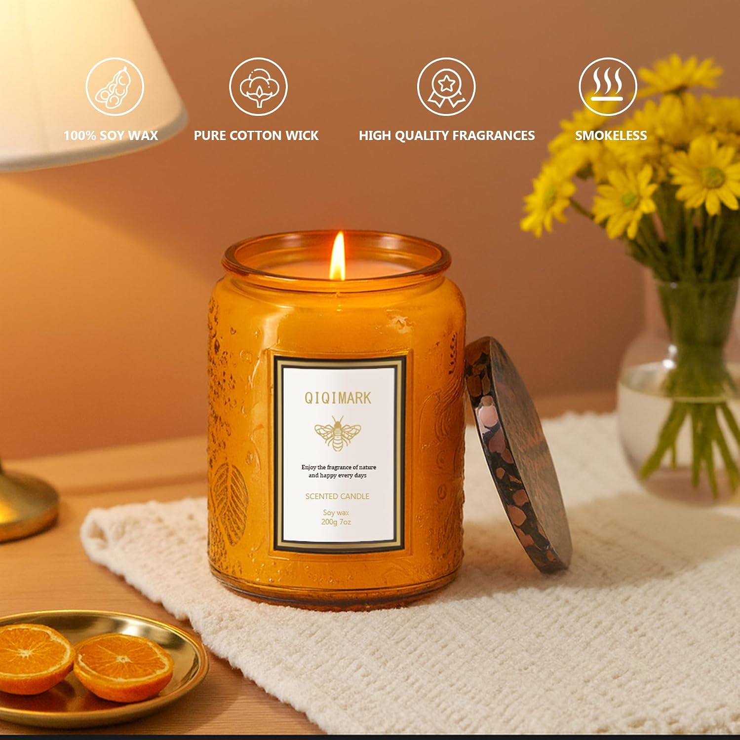 Positive Energy Candle Gift for Women, 6 Pack Yellow Jar Scented Soy Candles, Home Fragrance Set for Happiness & Relaxation, Birthday Gifts, Cozy Room Decor Candle Set