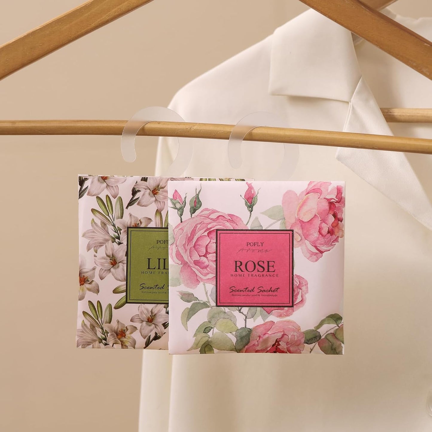 12 Pack Rose Petals Scented Sachets for Drawers and Closets, Hanging Closet Deodorizer Air Freshener, Long Lasting Fragrance