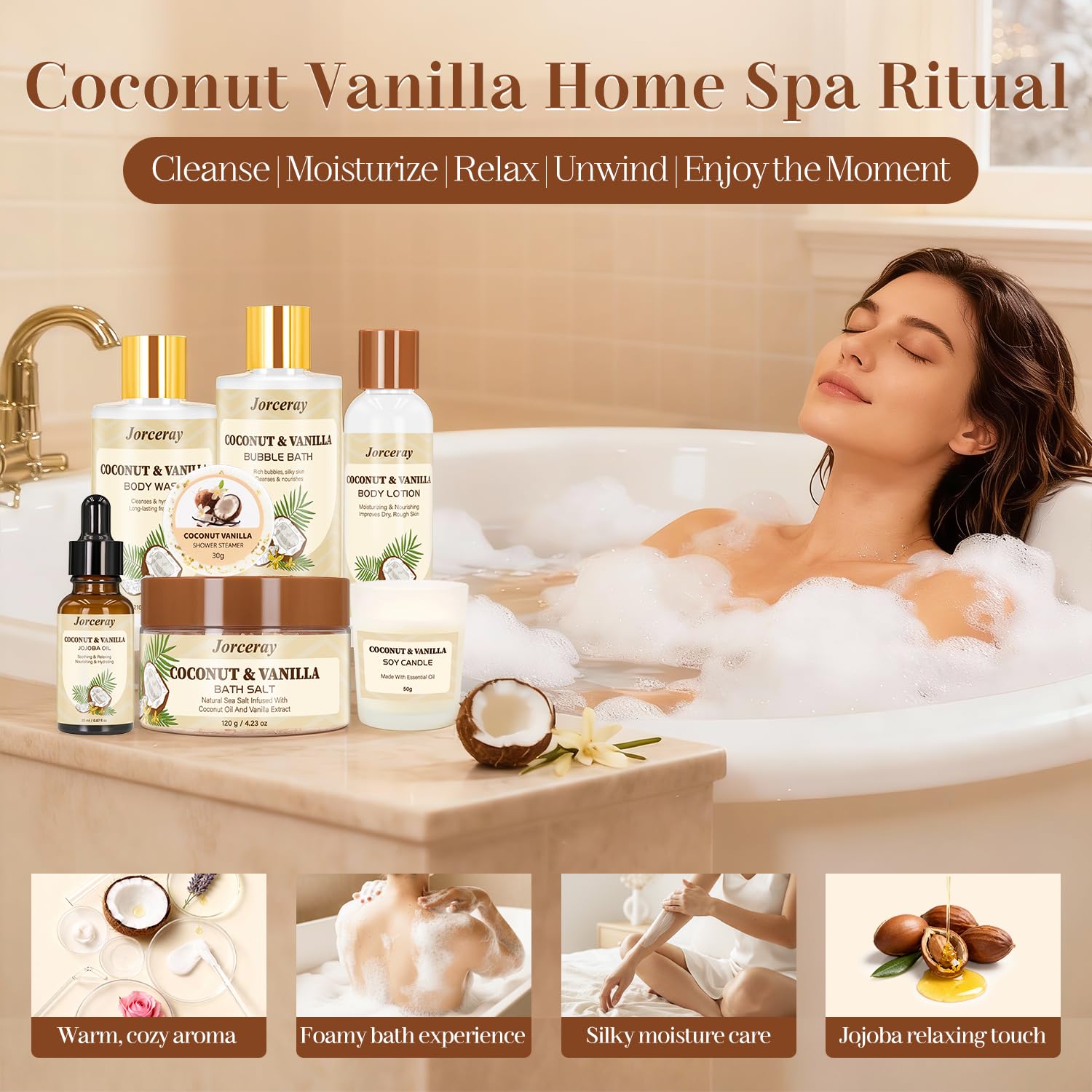 22PCS Spa Gift Baskets for Women, Luxury Bath and Body Gift Basket Set for Women Coconut Vanilla Spa Kit Relaxing Spa Self Care Gift for Her Wife Lover Mom Sister