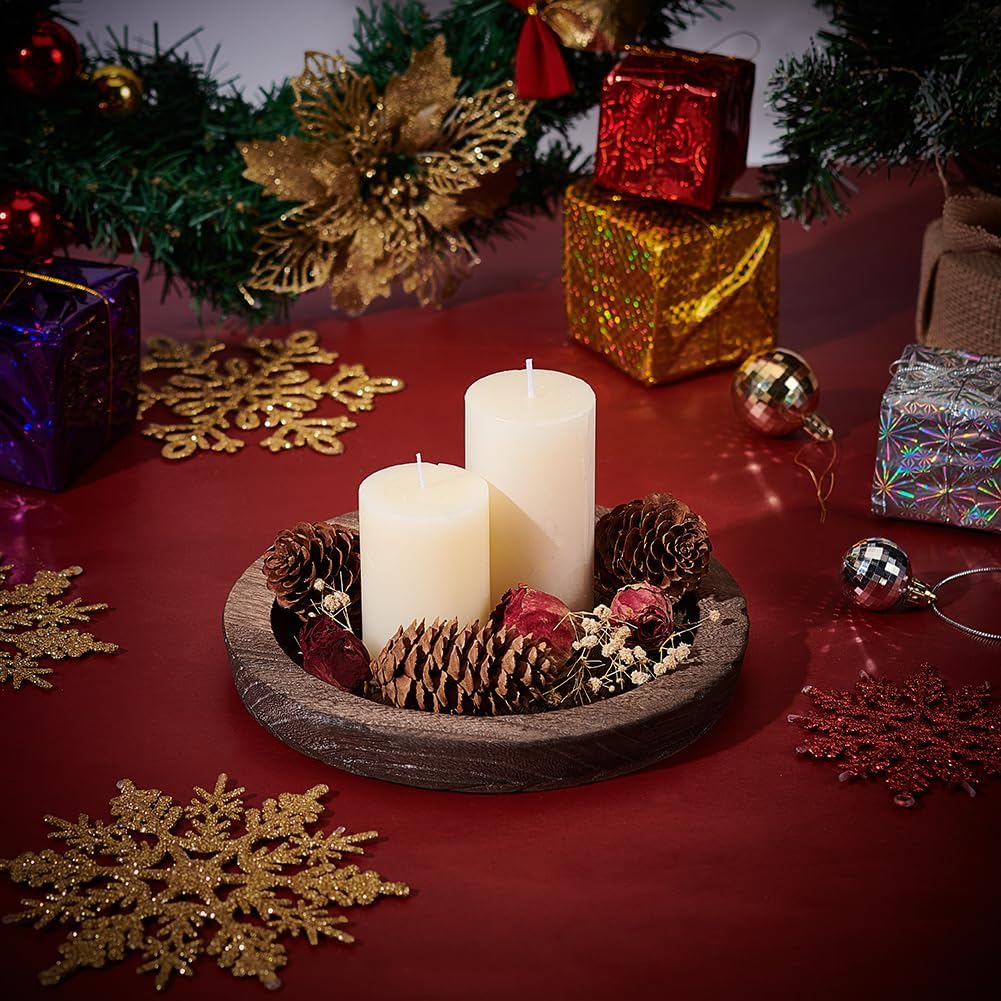WADORN Wooden Decorative Tray Candle Holder, Round Wood Tray Home Decor for Farmhouse Kitchen Rustic Wooden Tray Candle Holder for Wedding Countertop Bathroom Coffee Christmas Table Decor, 8 Inch