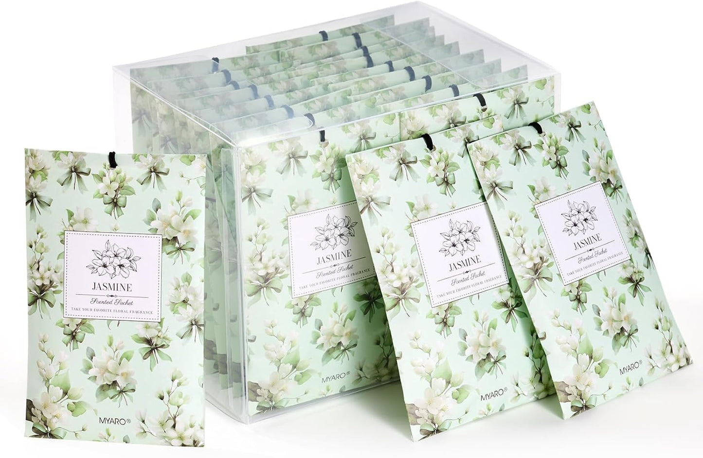 MYARO 20 Pack Jasmine Scented Sachets - Fresh Drawer & Closet Air Freshener Bags, Odor Eliminator for Bathroom, Lingerie Drawers, Car & Travel