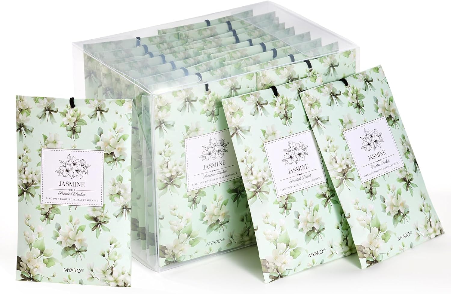 MYARO 20 Pack Jasmine Scented Sachets - Fresh Drawer & Closet Air Freshener Bags, Odor Eliminator for Bathroom, Lingerie Drawers, Car & Travel