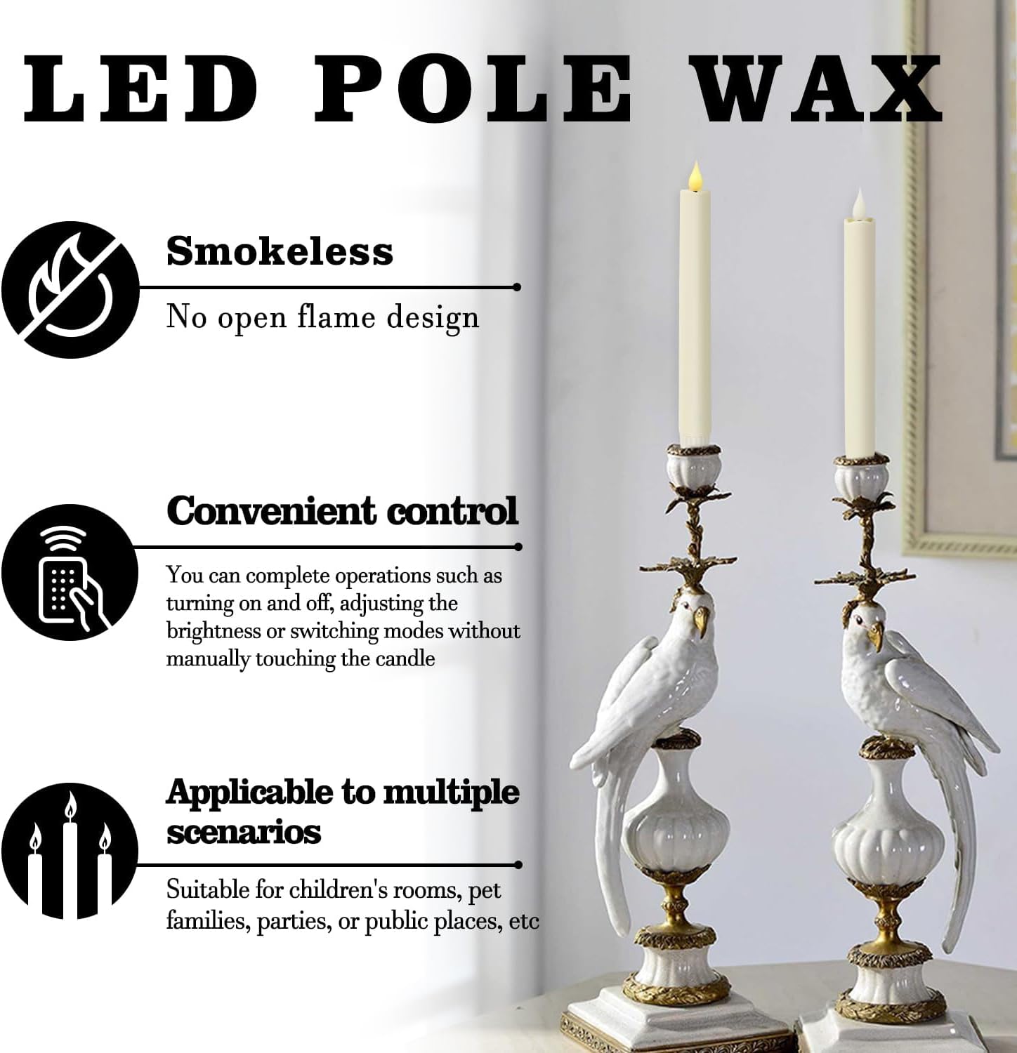 24-Pack Flameless Taper Candles, 9.25 Inch Battery Operated LED Candlesticks with Remote & Timer - Realistic Flickering Flame, Warm Ivory, Safe Smokeless for Wedding Christmas Church Party Home Decor