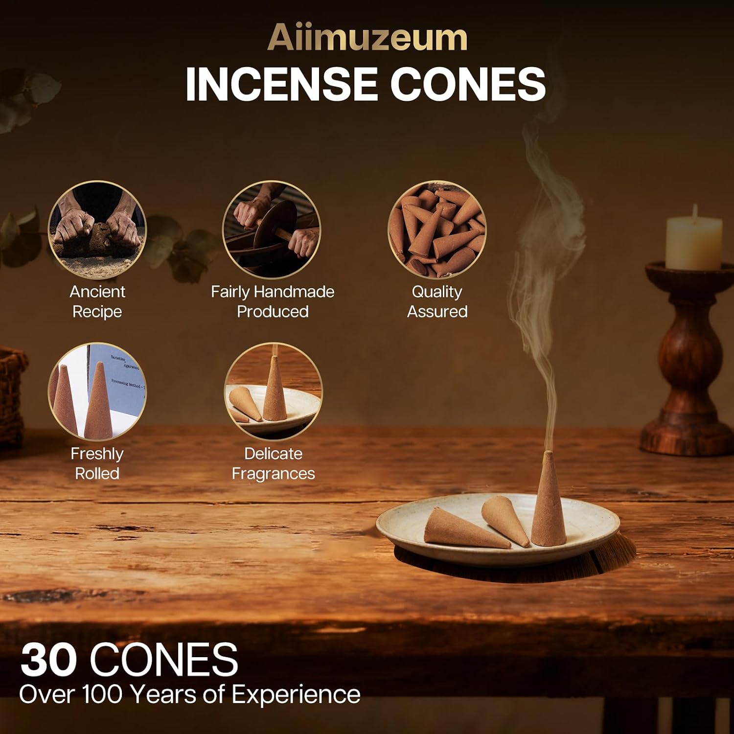 Aiimuzeum® Natural Cedar Incense Cones 30 PCS- Handmade Excellence, Long Burning Perfect for Relaxation and Meditation,Aromatic Rooms,Air Purifier Home and House Decor (Himalayan-Cedar)