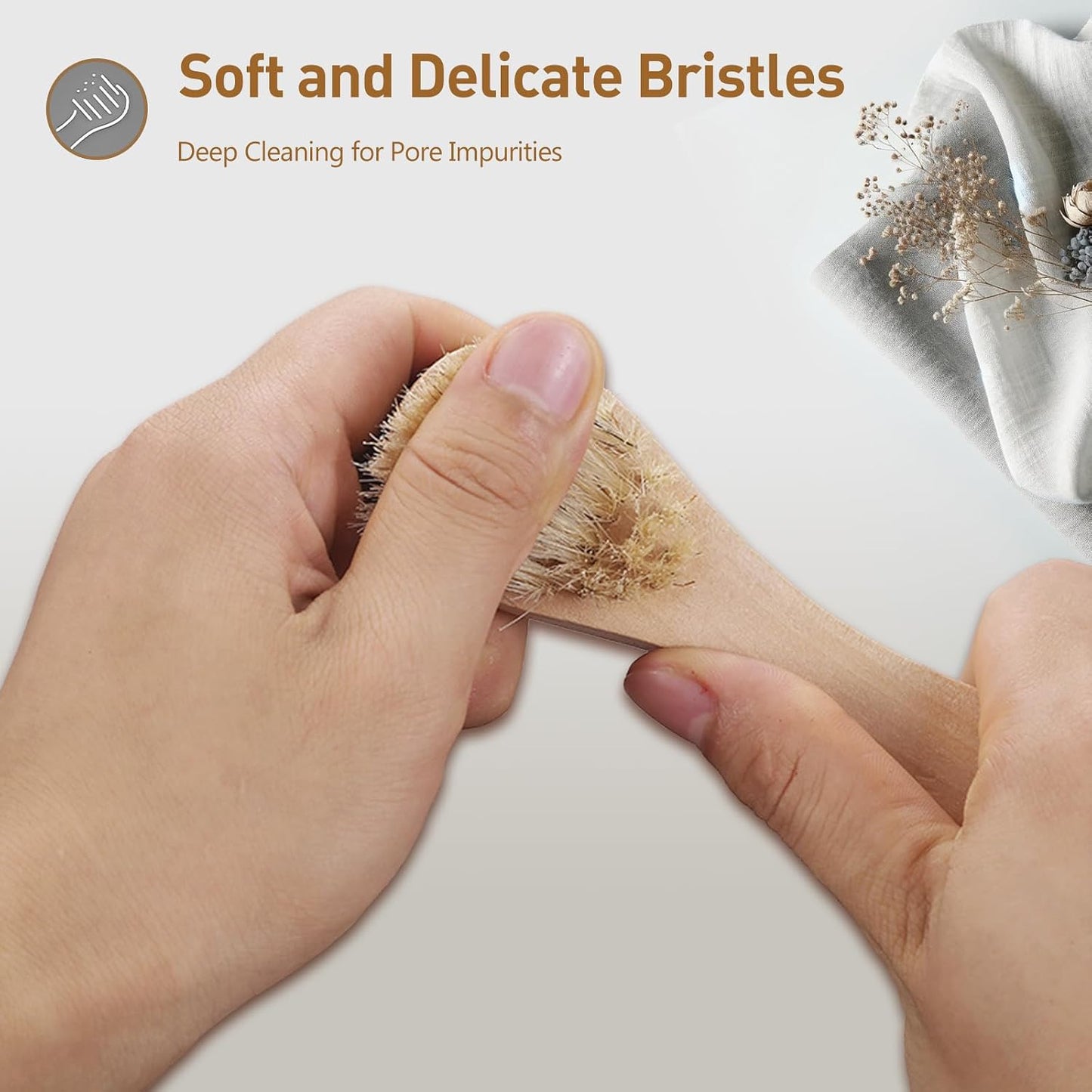 2 Pack Miniature Dry Brush with Hanging Loop - Natural Bristle Small Body Brush for Exfoliating, Facial Cleansing - Soft Skin for Neck, Chest, Nails, and Other Sensitive Areas