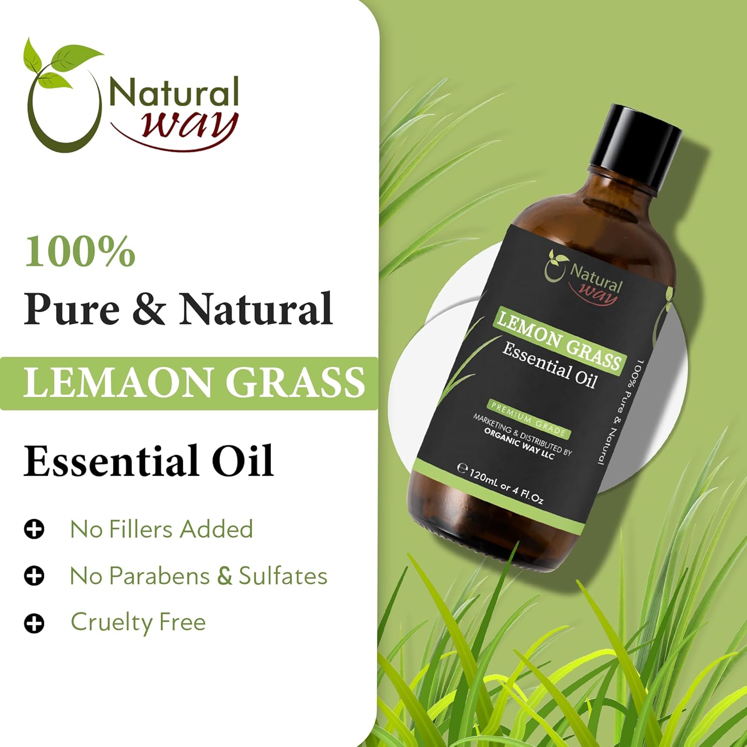 Essential Oil | Pure Aromatherapy Oil for Diffusers, Hair Growth, Skin, Scalp Care, Massage | Refreshing Hair Oil for Women & Men | Essential Oil for Diffuser (Lemongrass)