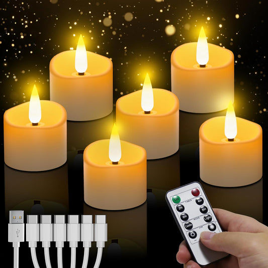 YiaMia 6Pcs Rechargeable Tea Lights with Remote and 24H Cycle Timer