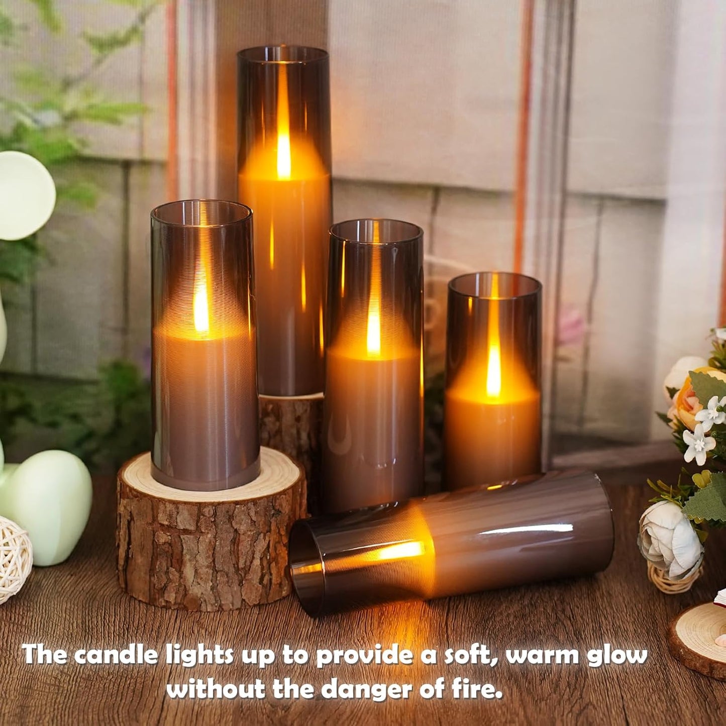 kakoya Flameless LED Candles Upgraded Realistic Flickering Flame,7Pcs Battery Operated Candles with Remote Timers,LED Pillar Candles for Home Decor,Christmas,and Parties（Grey）