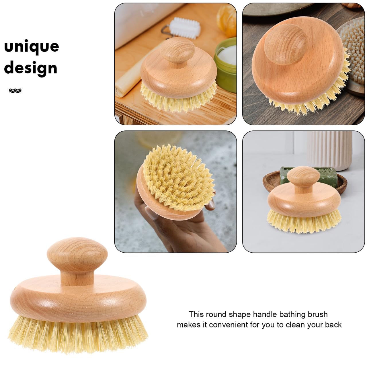 Shower Brush Handle Back Scrubber Body Exfoliator Wood Body Brush Bath Shower Brush for Wet or Dry Brushing