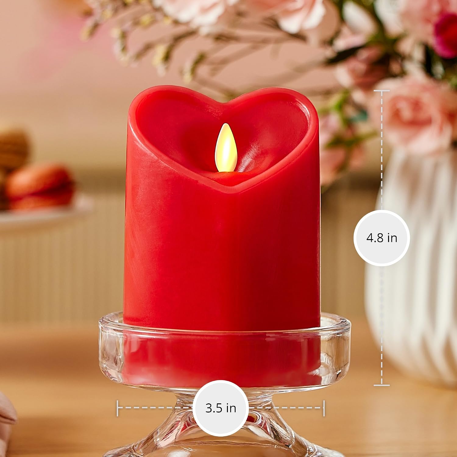 Luminara True Red Heart Shaped Pillar Candle - Flickering Real-Flame Technology - Remote Ready - Romantic Valentine's Collection - 3.5" x4.5"