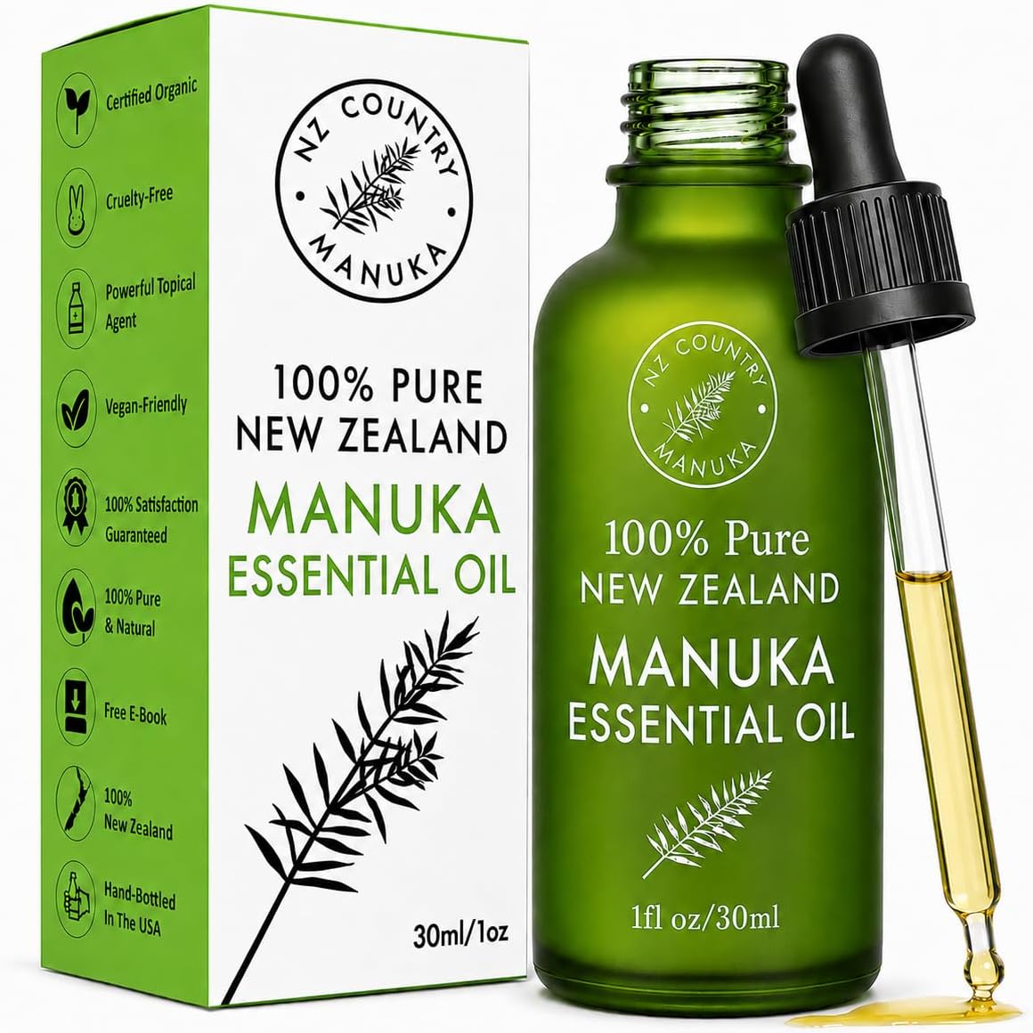 100% Pure New Zealand Manuka Oil | Organic Essential Oil | 35x Stronger Than Tea Tree | Natural Skin Care | Toenails | Diffuser | Aromatherapy | Nails | Hair | Skin | Lips