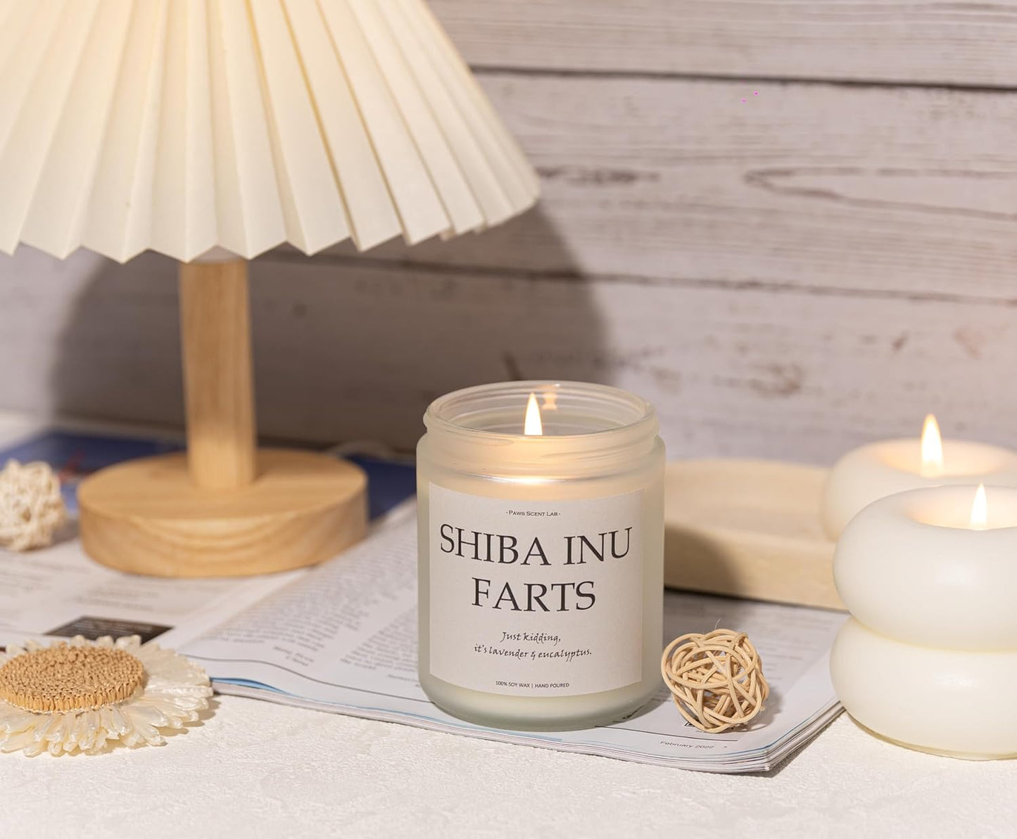 Shiba Inu Gifts & Decor, Dog Farts Candle, Dog Mom Gifts for Women - Lavender & Eucalyptus, Crafted by Natural Soy Wax & Natural Essential Oils, 7OZ