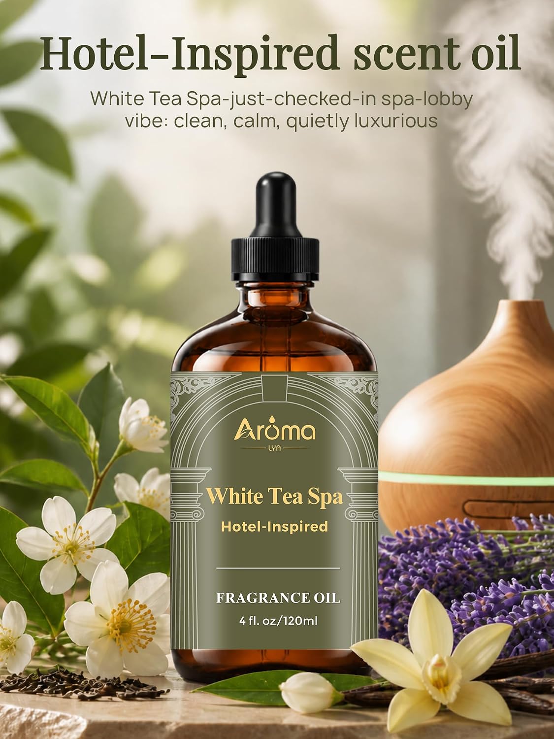 White Tea Spa — A Hotel-Inspired Diffuser Oil, Hotel Diffuser Oil for Diffuser for Home Fragrance Oil for Ultrasonic and Waterless Diffusers and Crafting