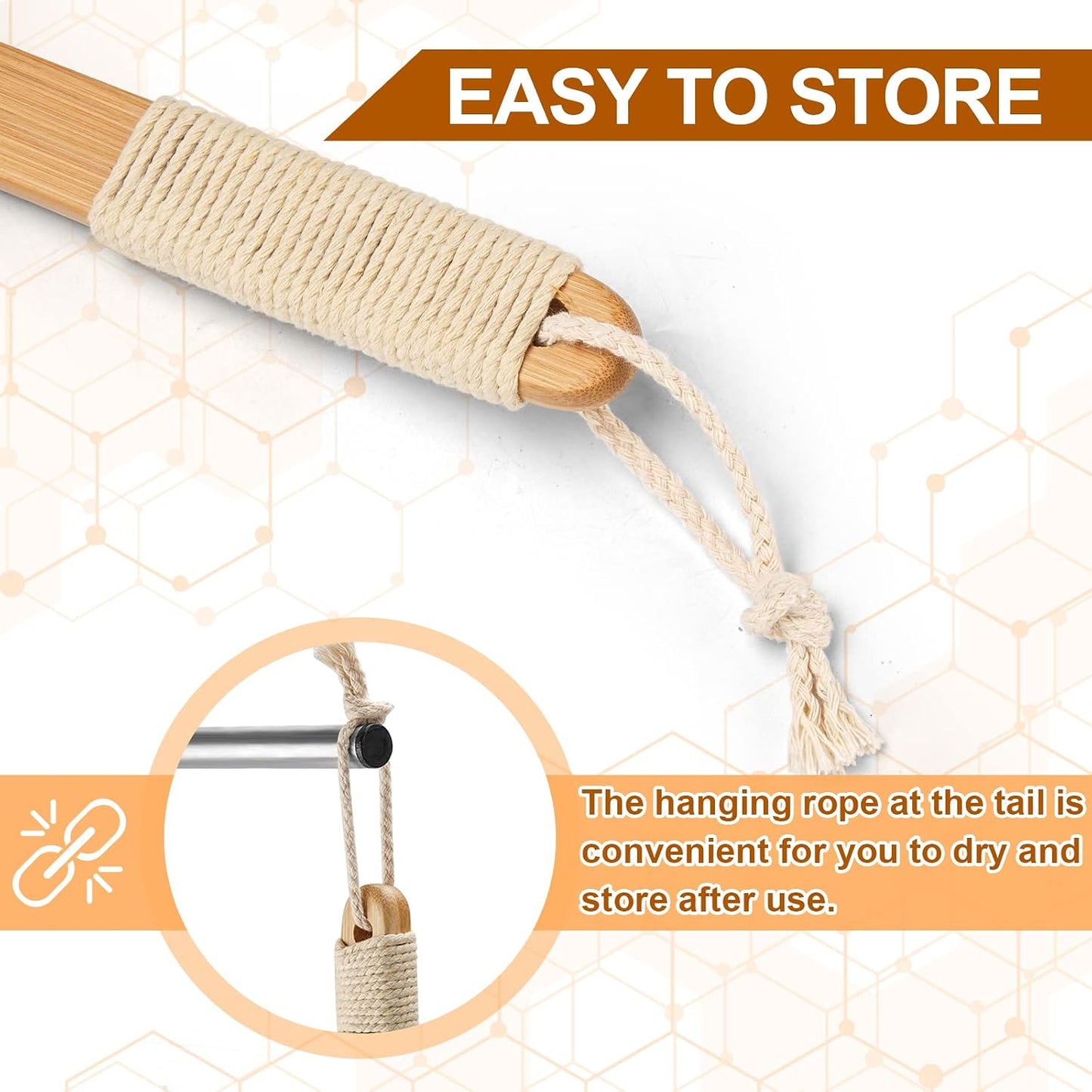 eaxun Bamboo Shower Brush with Curved Long Handle, 16.7 Inches Exfoliating Back Scrubber with Natural Bristles for Men & Women, Back Exfoliator Body Washer for Bath or Dry Brushing