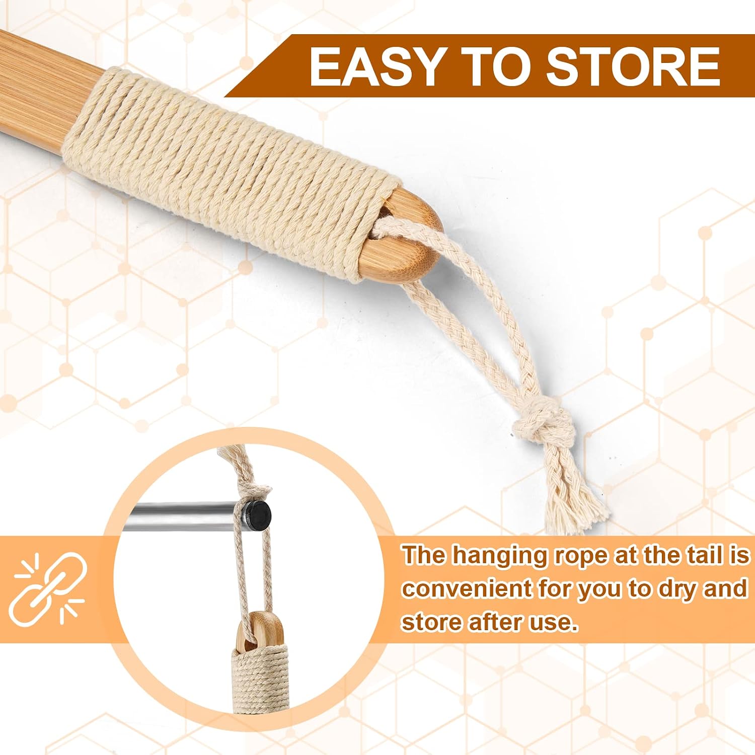 eaxun Bamboo Shower Brush with Curved Long Handle, 16.7 Inches Exfoliating Back Scrubber with Natural Bristles for Men & Women, Back Exfoliator Body Washer for Bath or Dry Brushing