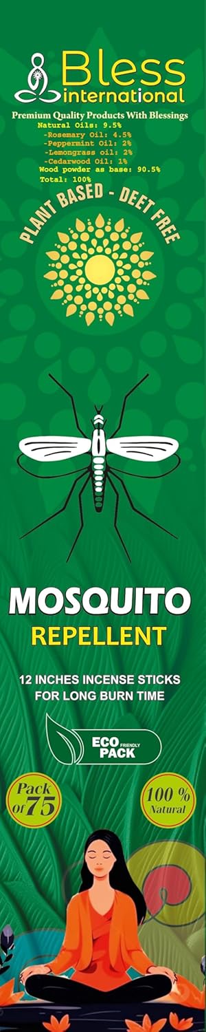 Bless-International-Mosquito-Repellent-Incense-Sticks-75-PCS Natural-Organic-Plant-Based-Lemongrass-Citronella-Rosemary-Ingredients-Pet-Safe Bug-Insect-Barrier-for-Yard-Garden-Lawn-Camping-Fishing