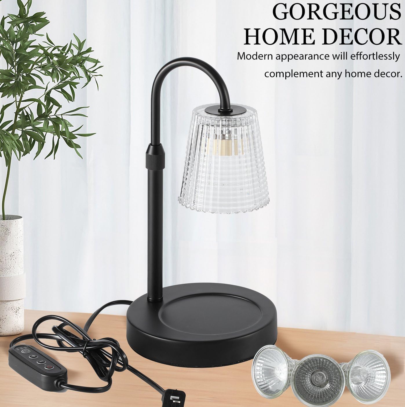 Candle Warmer Lamp,with Timer & Dimmer(3Bulbs),Candle Lamp Warmer Height Adjustable,Gifts for New Home,House Warming Gift,Birthday Gifts for Women/Daughter/Mom/Friend-Black