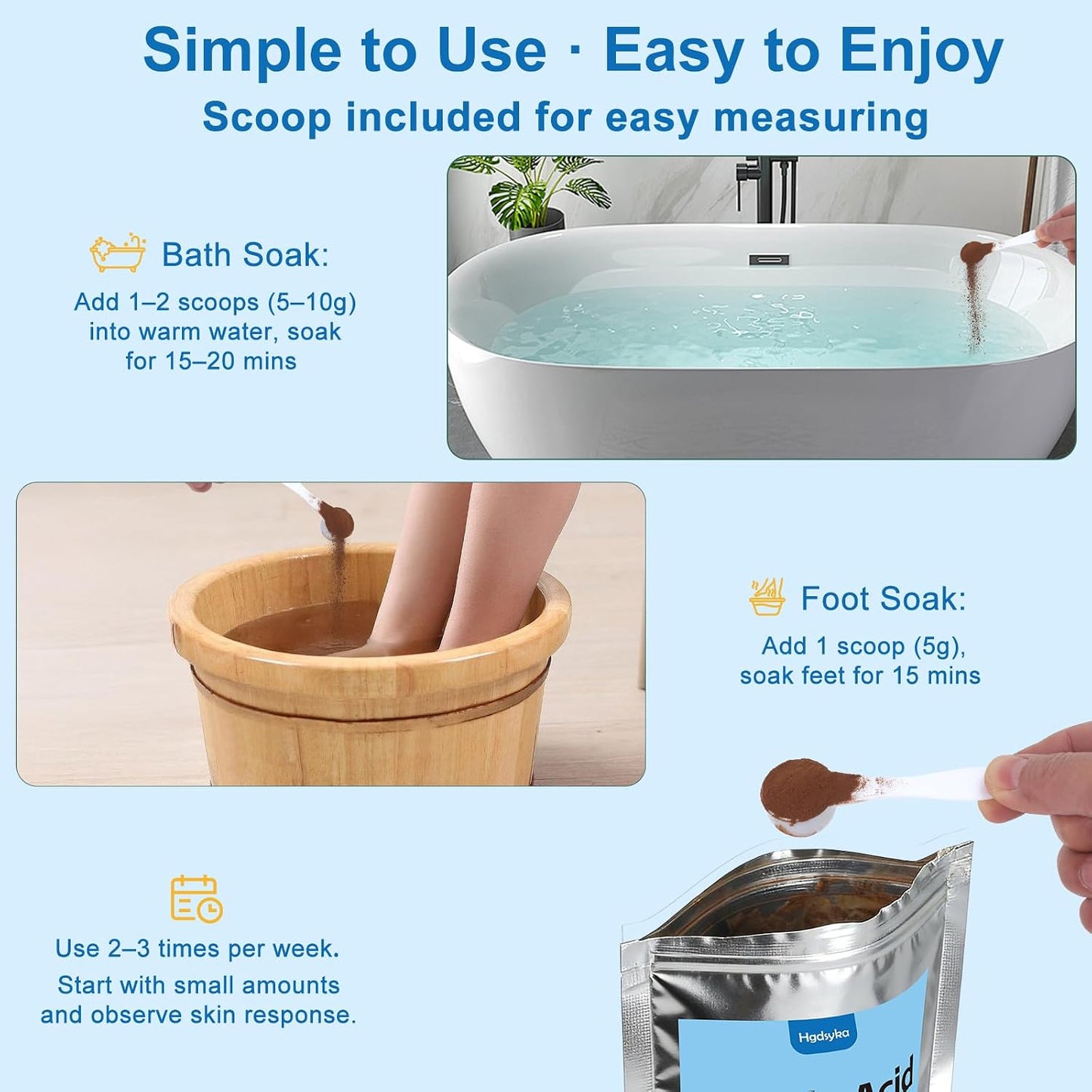 Fulvic Acid Detox Bath Soak Powder -4oz - Natural Mineral Bath Soak for Body & Foot Soak, Foot Soak for Tired Feet, Fast Dissolving Bath Powder, Gentle on Skin, Vegan Self Care, Includes 5g Scoop