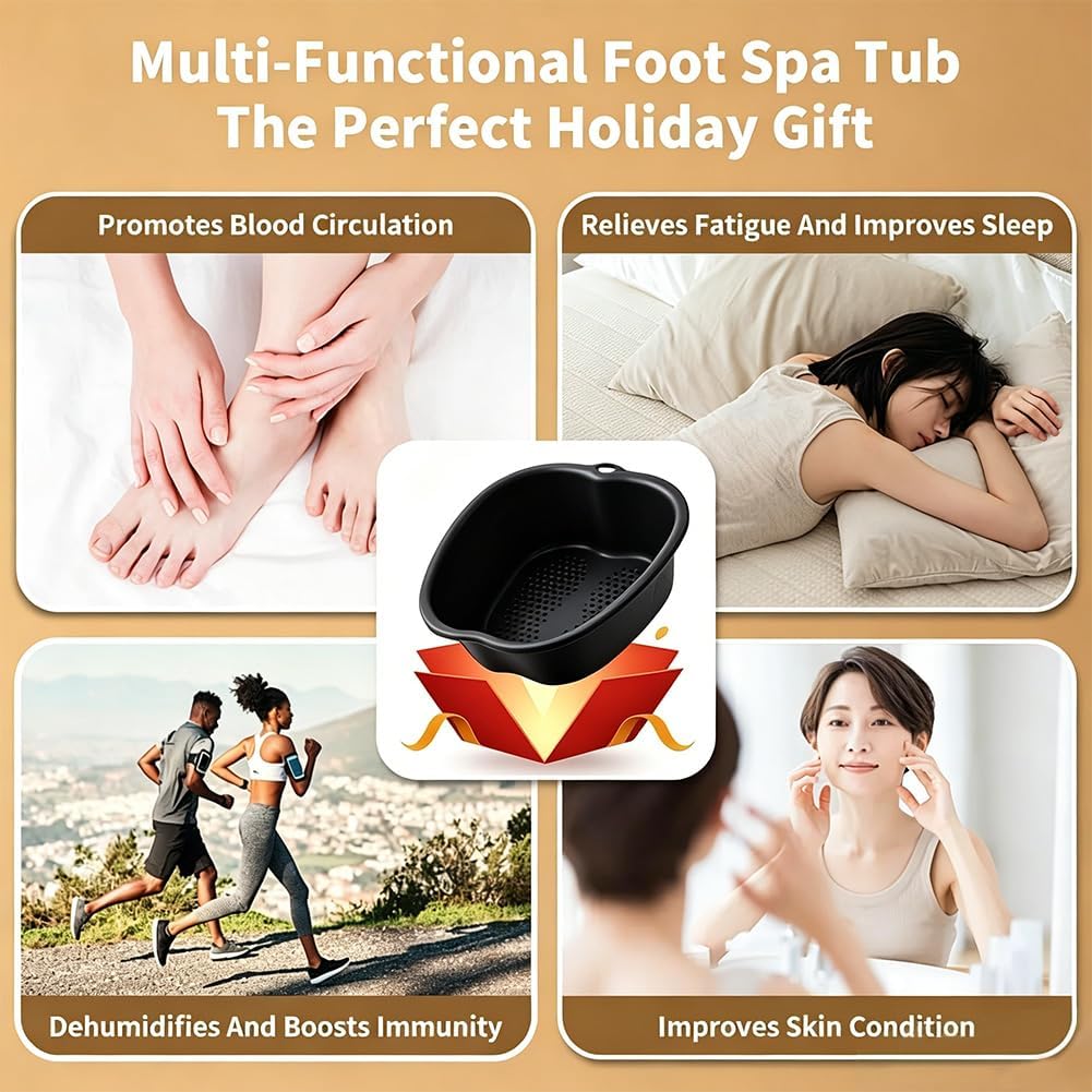Foot Soaking Tub Large Size Foot Basin Sturdy Soaking Feet Bucket Massager Tub Exfoliation Callus Pedicure Foot Spa Bath Bucket for Women and Men (Black), 15*13*6 Inch