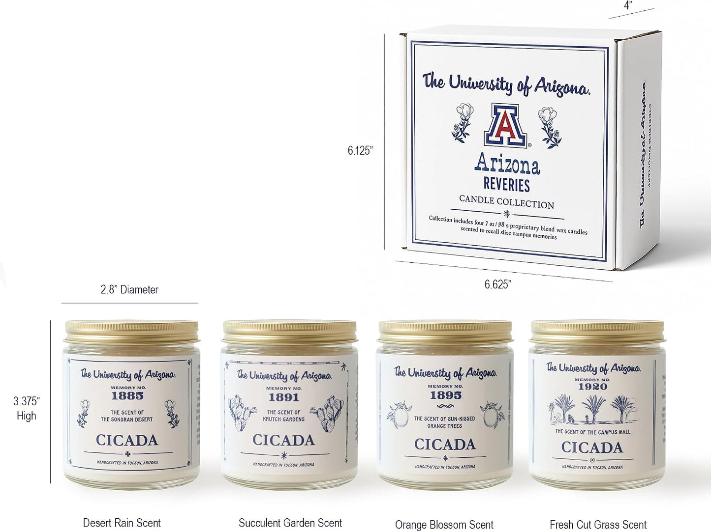 CICADA University of Arizona Inspired Scented Candle Bundle, Coconut-Soy Blend Wax Candles, Hand-Poured Arizona Home Fragrance Collection, 4-Scent Bundle (Four 7 oz Jar Candles)