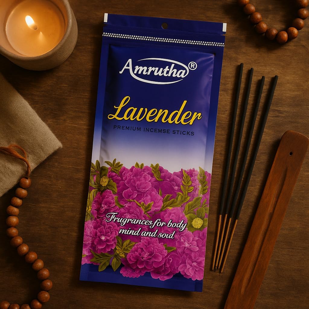 Lavender Incense Sticks for Meditation, Healing, Yoga, Positivity and Relaxation with 1 Wooden Incense Stick Holder - 70-75 Sticks, 120g, Made up of Natural Organic Ingredients, Hashcart®