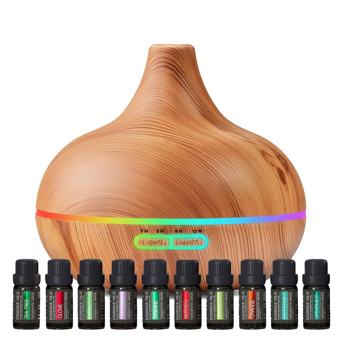 Ultimate Aromatherapy Diffuser & Essential Oil Set - Ultrasonic Top 10 Oils Modern with 4 Timer 7 Ambient Light Settings