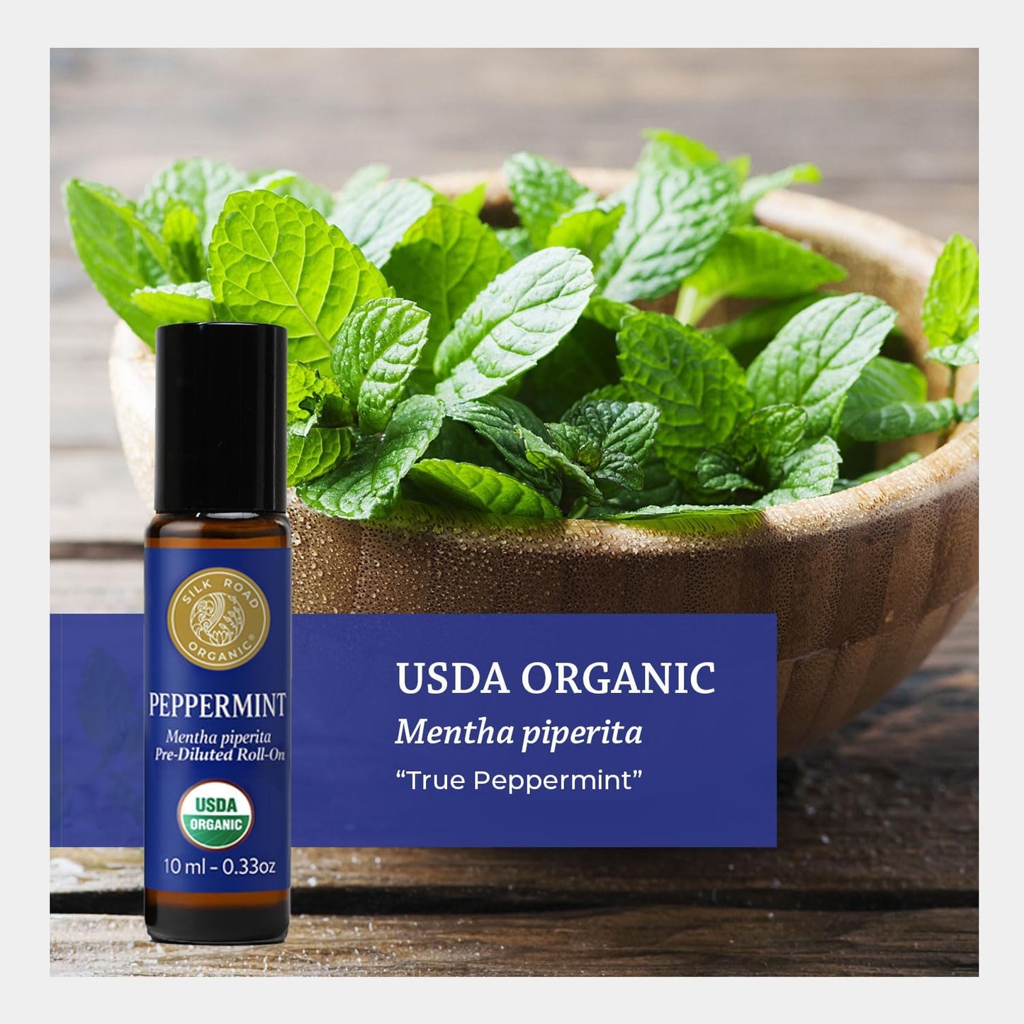 Silk Road Organic Peppermint Essential Oil Roll on for Head Tension, Nausea, Morning Sickness, Energy & Focus – 10ml USDA Certified Aromatherapy Roller - Always Pure, Always Organic