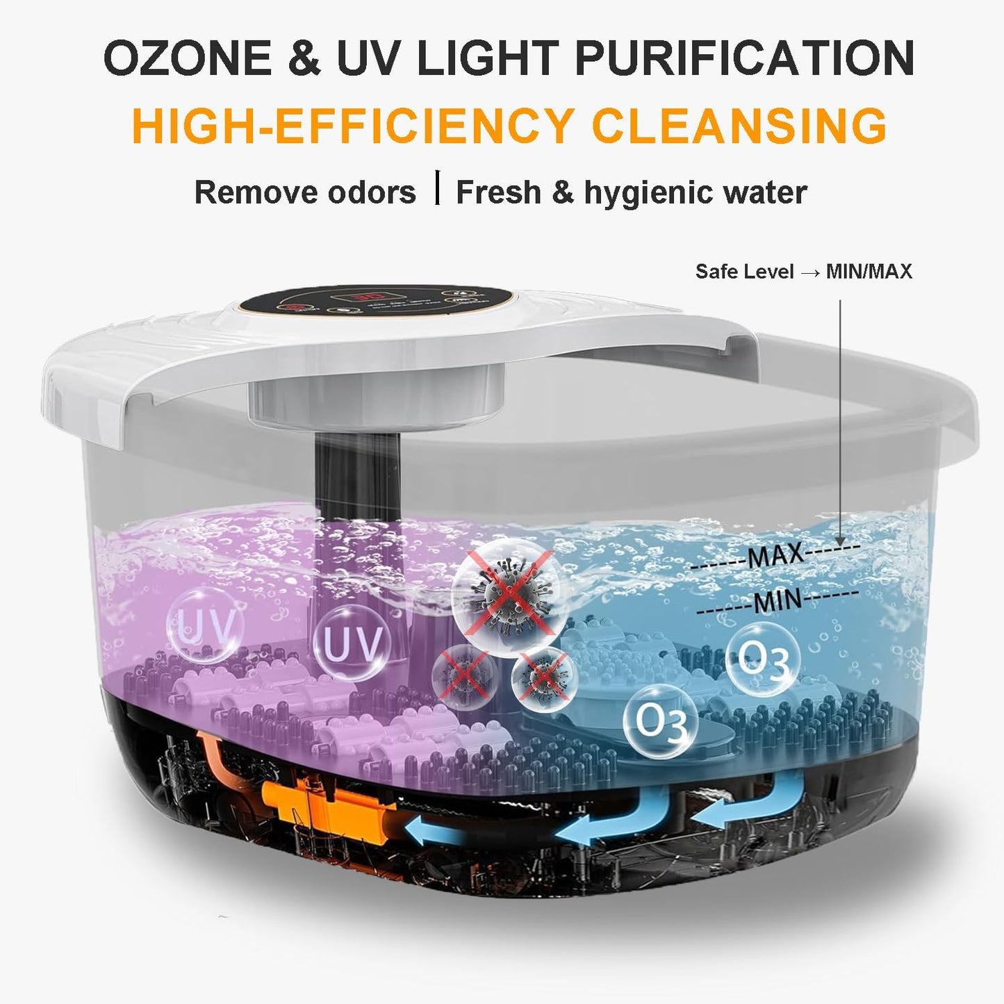Foot Spa Bath Massager with Heat, UV Ozone & Oxygen Bubbles, Shiatsu Rollers Epsom Salt Temperature Control, Relieves Stress and Feet Pain - Home Pedicure Soaking Tub Gift for Women/Men