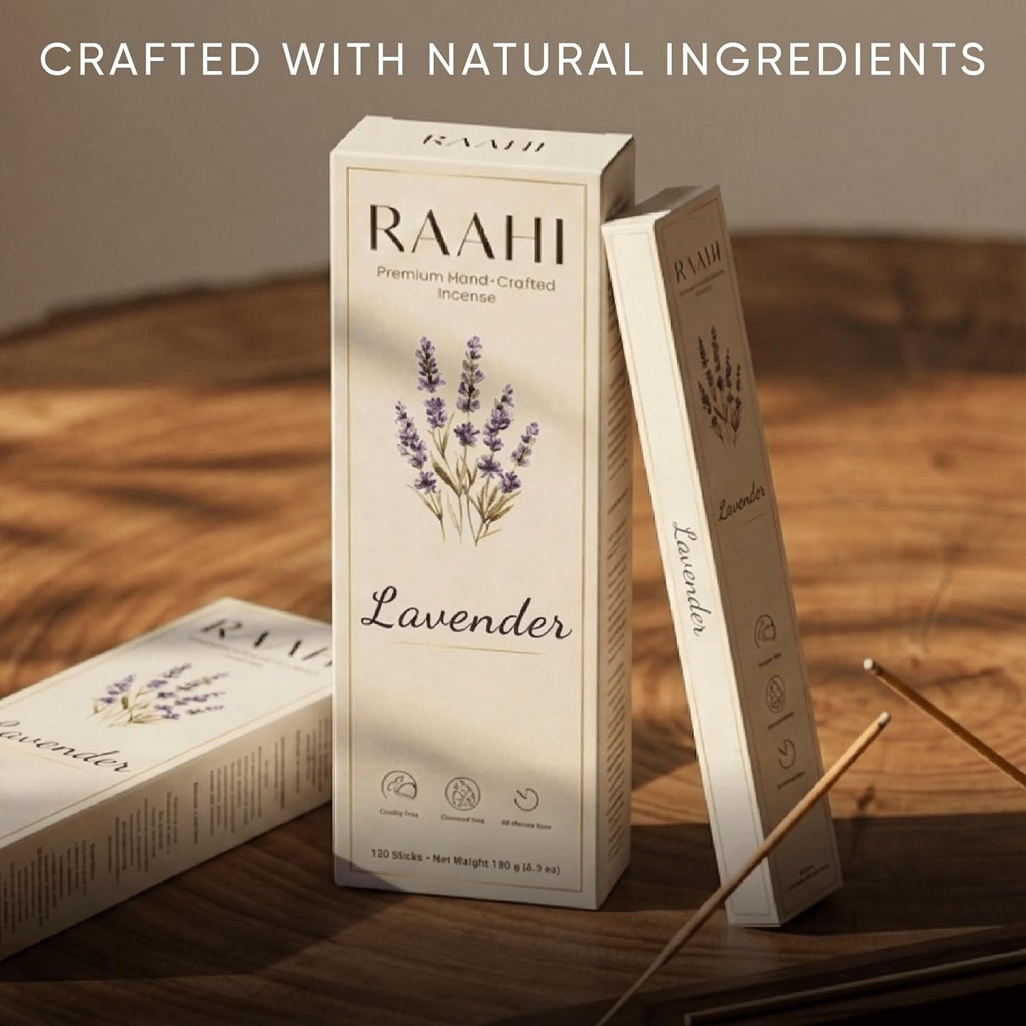 RAAHI Lavender Incense Sticks with Holder, 120 Count, Handcrafted Scented Incense for Home Fragrance, Meditation, Yoga and Room Ambiance