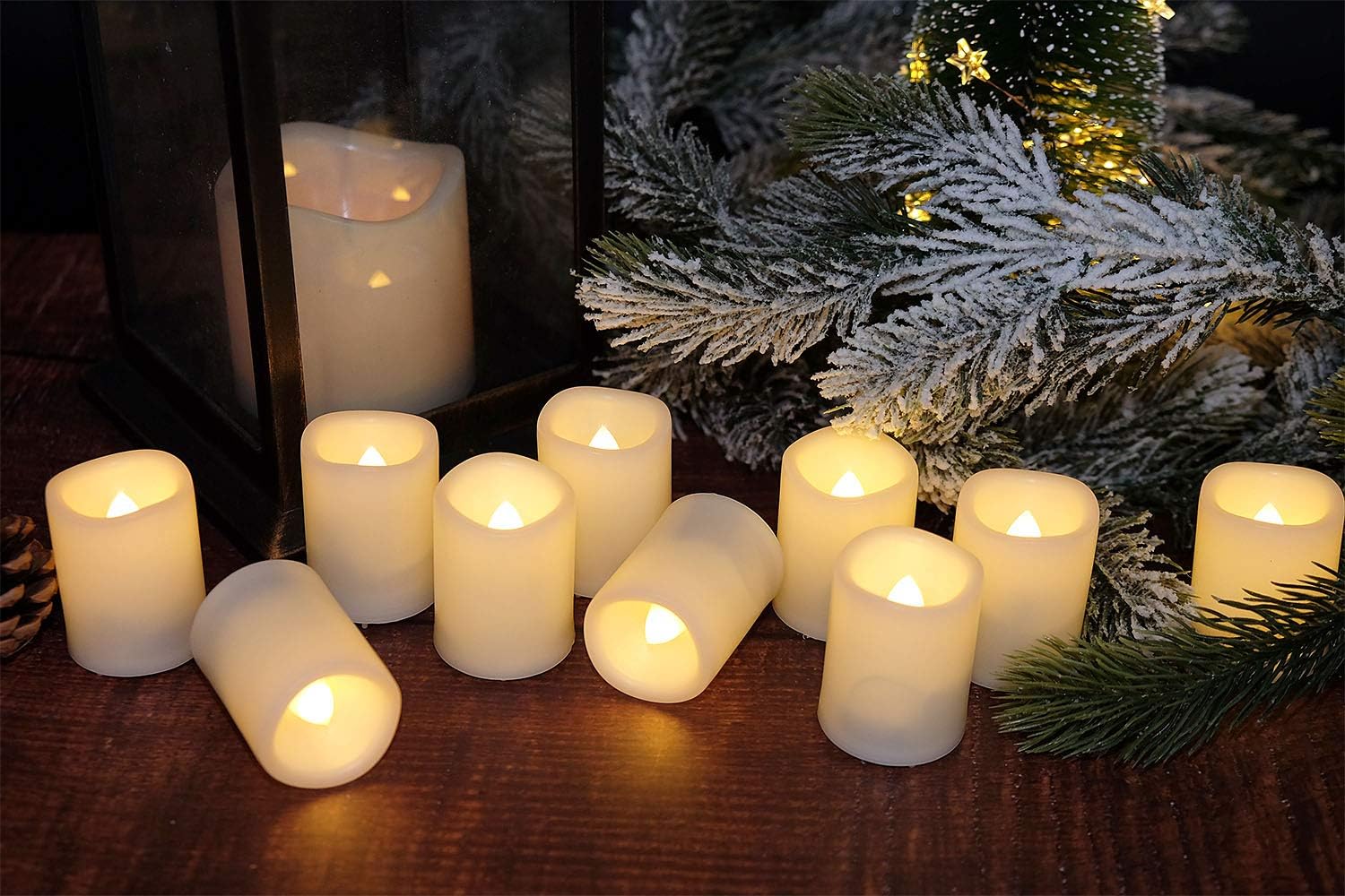 Flameless Flickering LED Votive Candles Remote and Timer, Battery Operated Tealights Battery Included, Amber Yellow Light 1.5 x 2 inch Set of 12 for Christmas Decoration