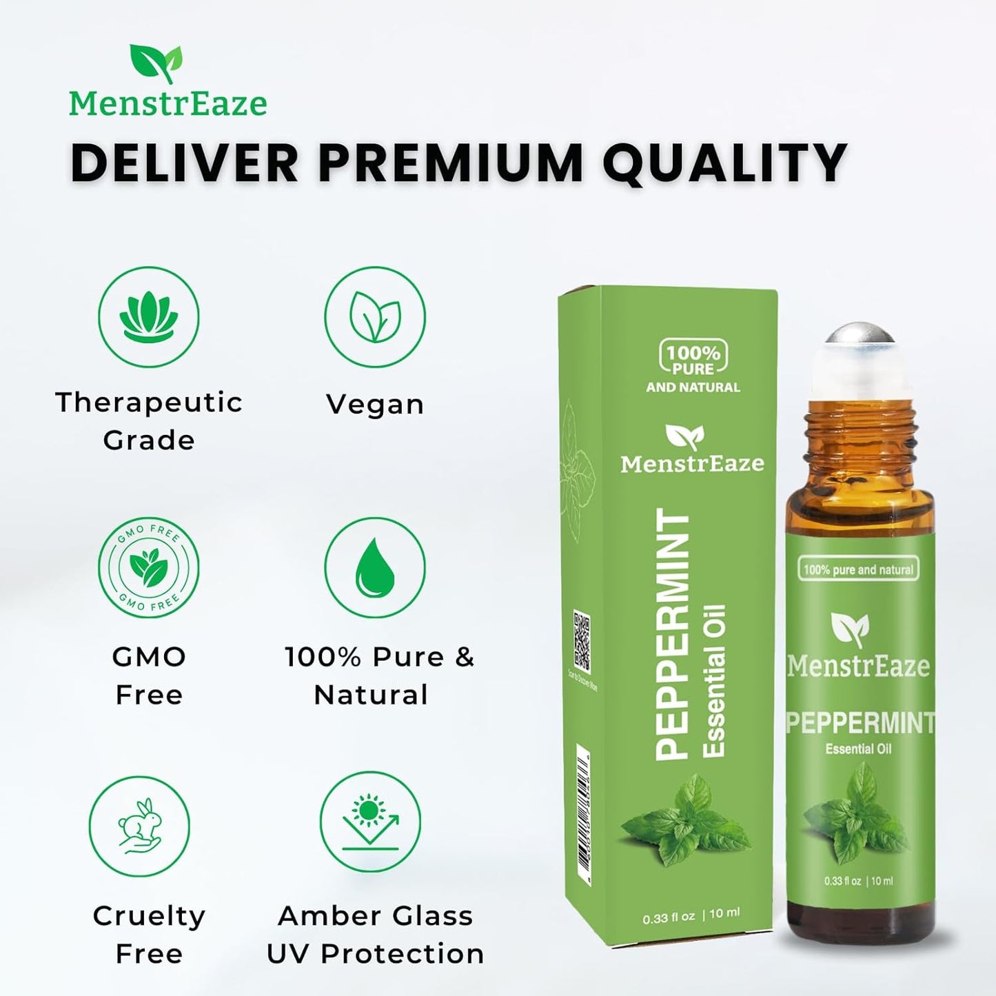 Peppermint Essential Oil Roll On, Migraine & Headache Support, High Potency, Mentha Piperita, 100% Pure Natural, Refreshing and Calming, Nausea Support, 10ml