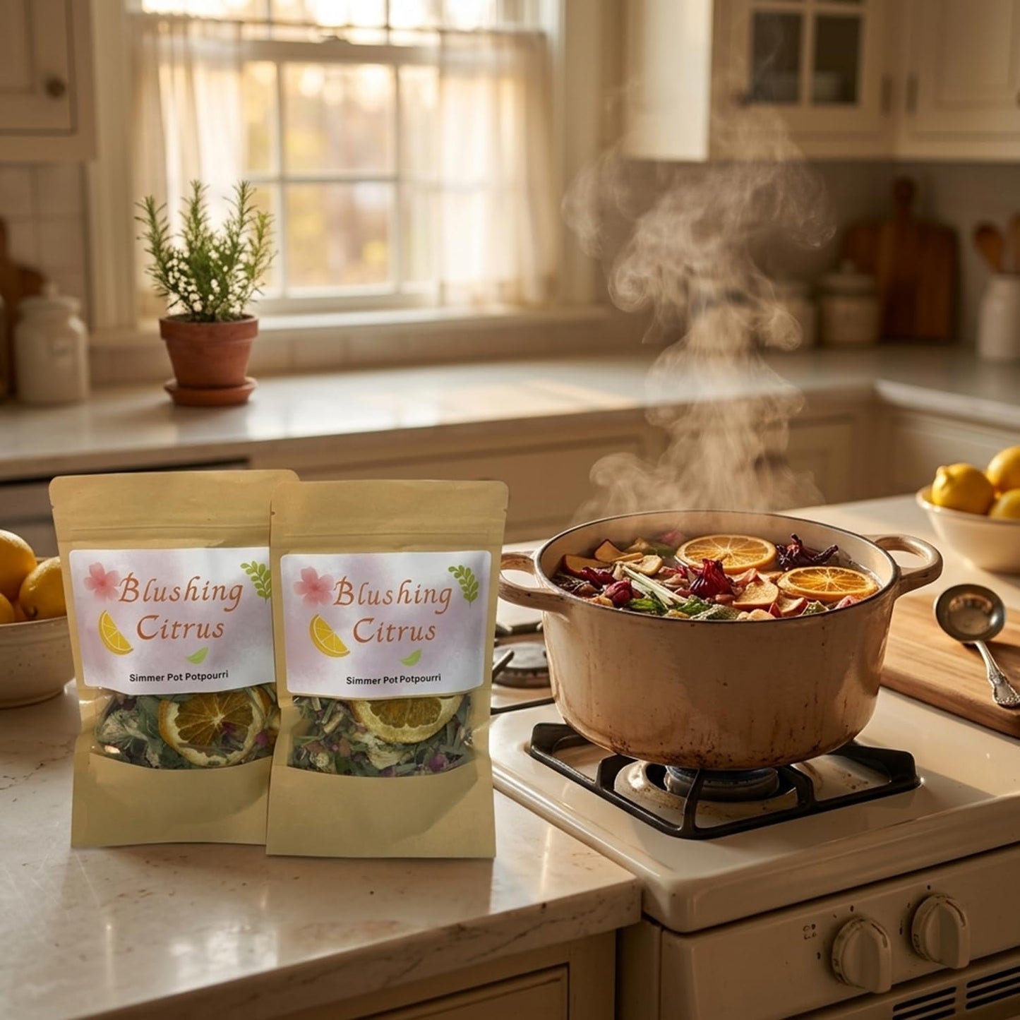 Blushing Citrus Stovetop Potpourri Kit - 2 Pack Natural Simmer Pot with Dried Orange & Apple Slices, Hibiscus Flowers, Rose Petals, Lemongrass, Mint & Cedarwood - Aromatherapy Home Fragrance Gift