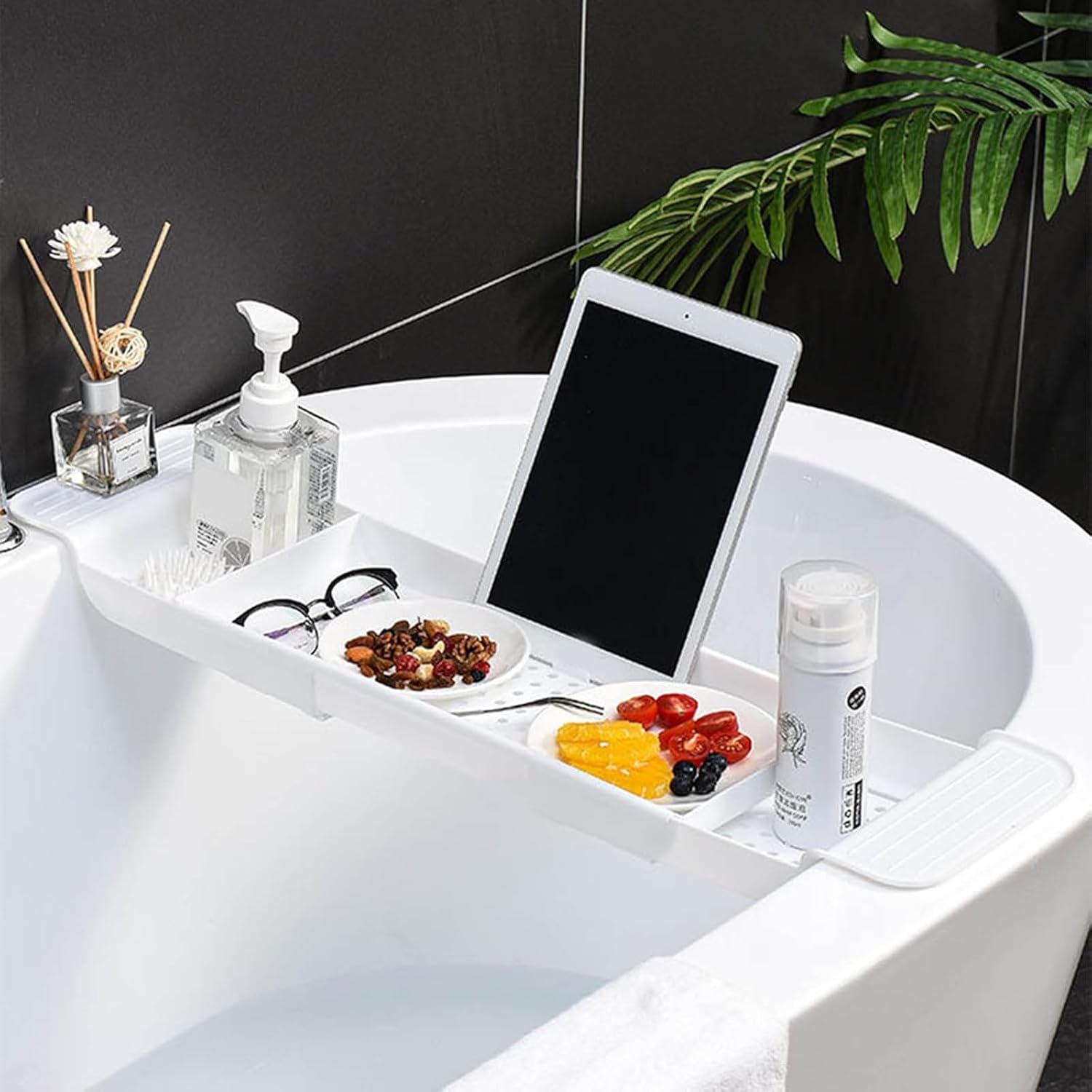 Adjustable Bathtub Caddy Tray, Retractable Bathtub Tray, Premium Bathtub Board, Bathtub Phone Rack Storage Rack, Bathroom Accessories,White
