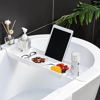 Adjustable Bathtub Caddy Tray, Retractable Bathtub Tray, Premium Bathtub Board, Bathtub Phone Rack Storage Rack, Bathroom Accessories,White