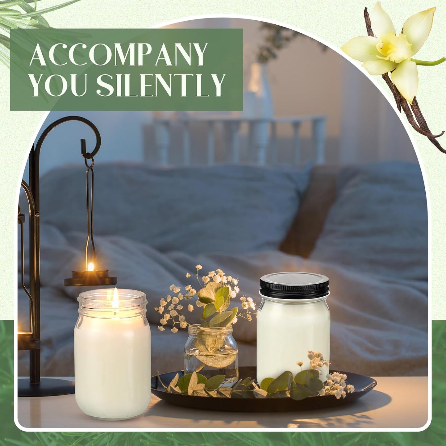 MTLEE 4 Pack 12 oz Mason Jar Soy Candle with Essential Oils Scented Soy Wax Candles up to 60 Hours Burn Time Gift for Easter Home Office Wedding Birthday Farmhouse Party Mother(Vanilla)