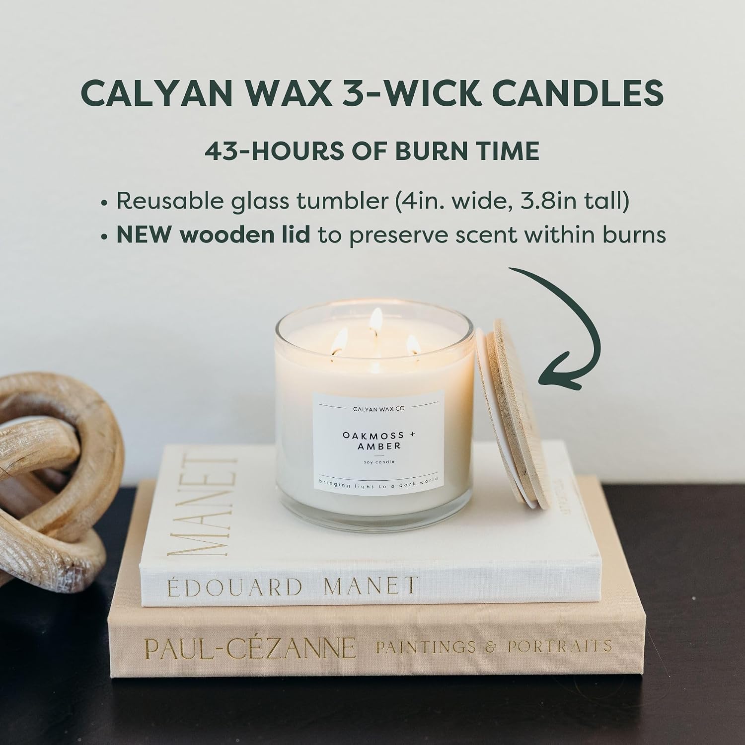 Calyan Wax Co. Lemon & Sage 3 Wick Scented Candle - 43 Hour Burn - Luxury 3 Wick Soy Candles - Soy Wax Candles - Long Lasting Large Glass Jar Candle for Home - 14.9oz