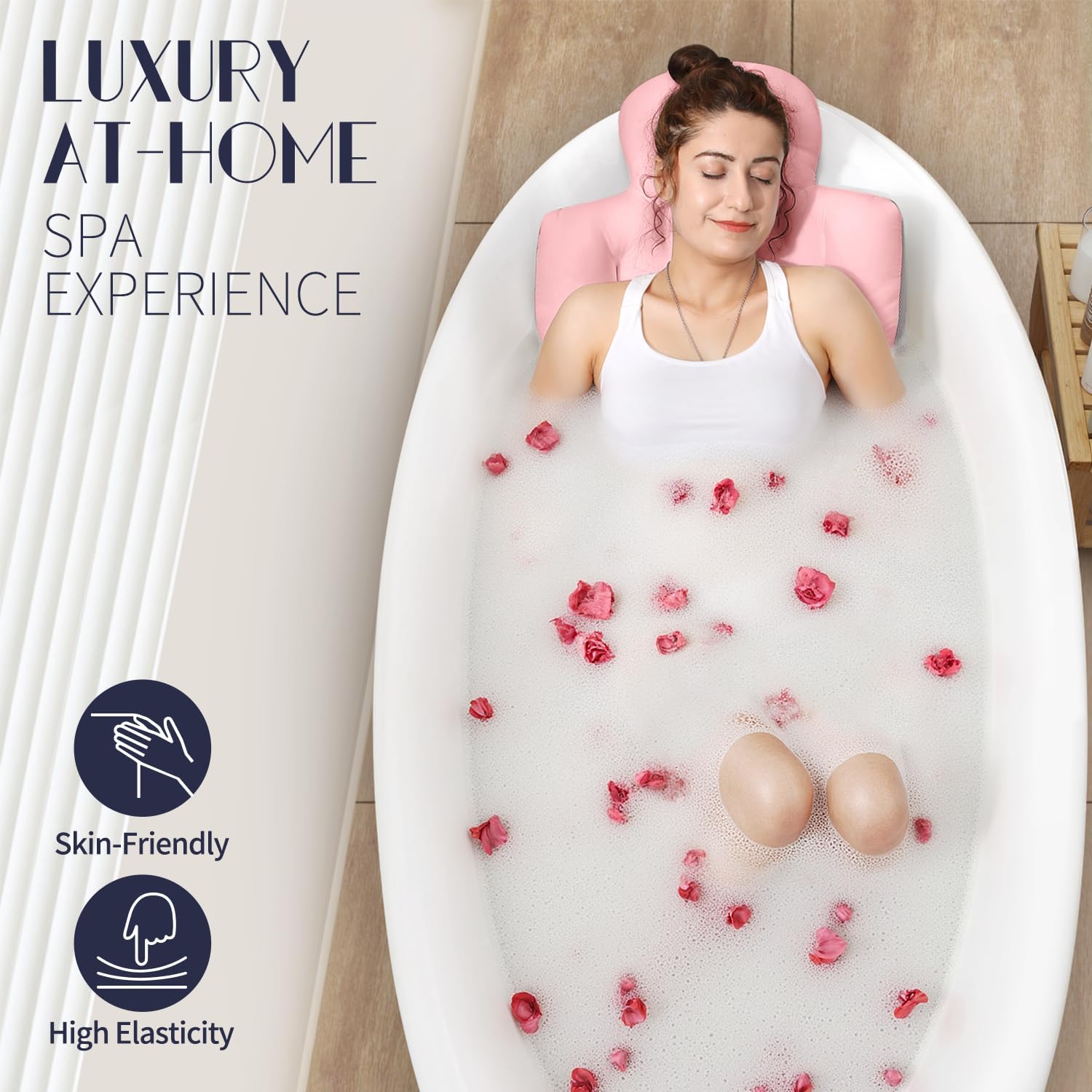 Full Body Bath Pillow for Bathtub, Thick Bathtub Cushion, Luxury Tub Pillow for Bath for Headrest Neck and Back Support Pink 51" x 16"